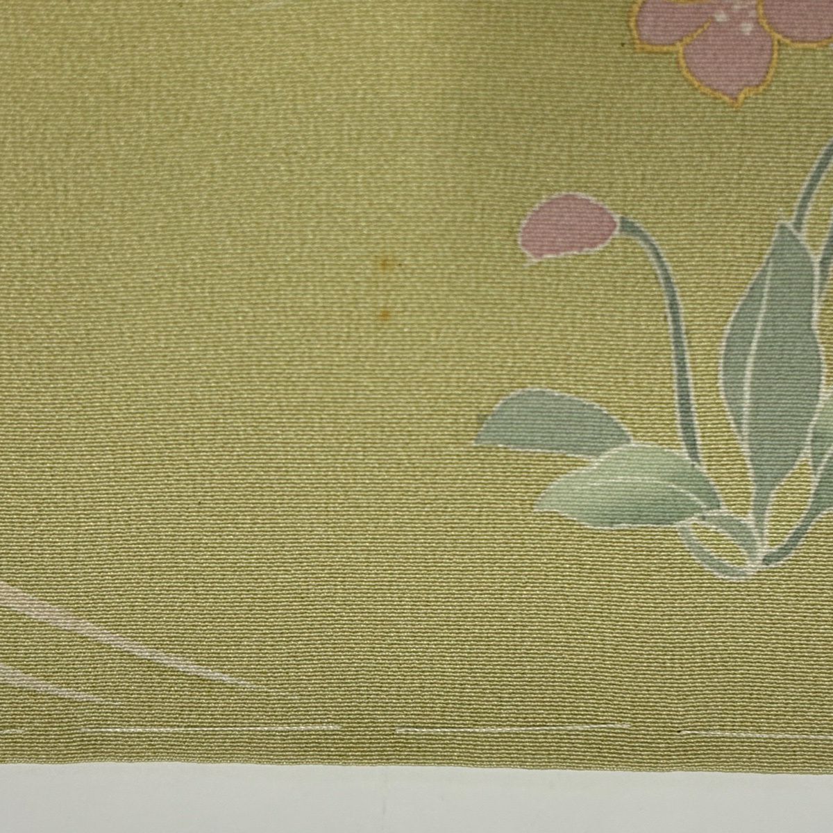 訪問服 身長157.5cm 袖長62cm S 雙層 花筏 草花紋紋 金銀彩 抹茶 純蠶絲 秀品級