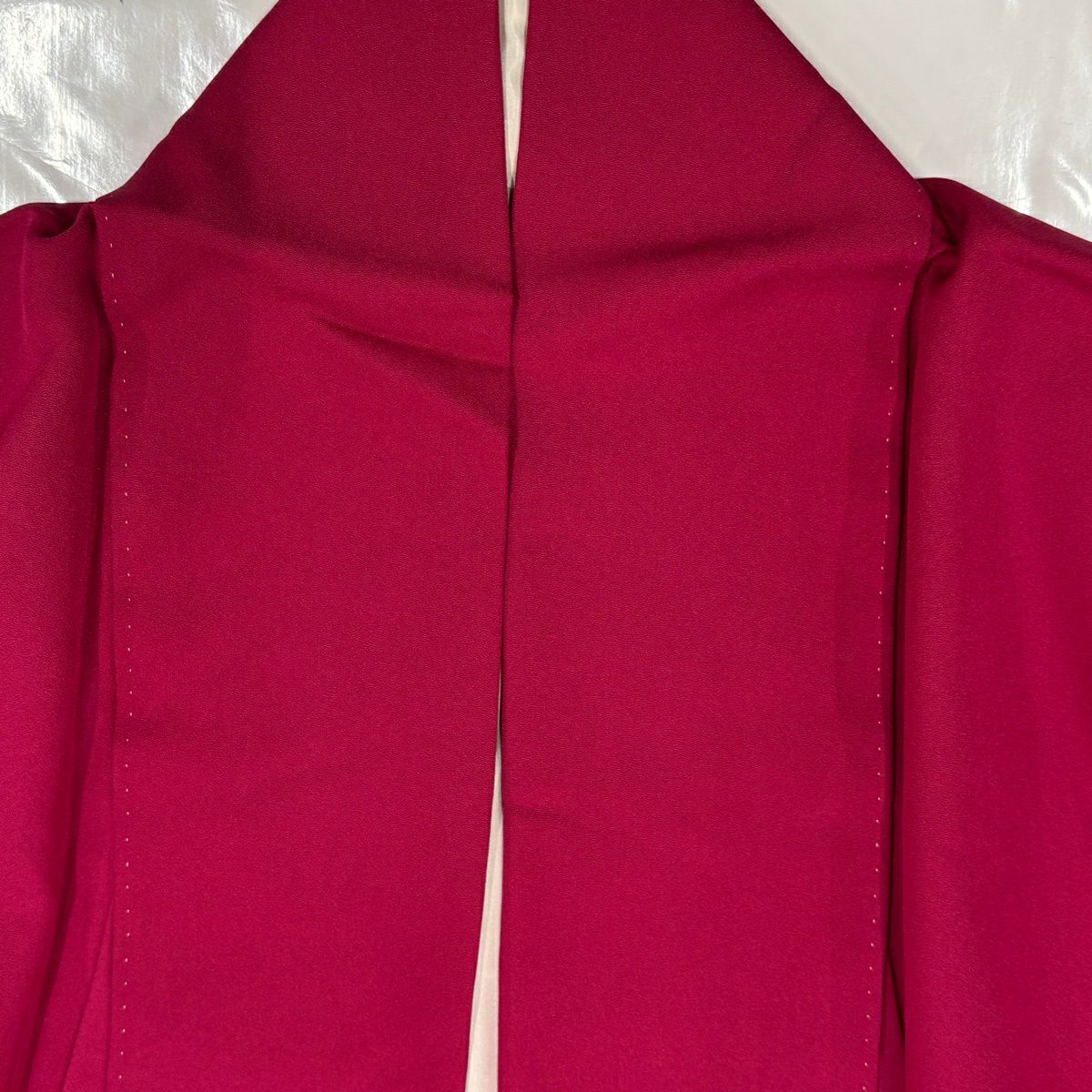【美品】振袖禮服 身長161cm 袖長64cm M 雙層 草花紋紋 蝶 金銀彩 染分 濃粉紅 純蠶絲 秀品級