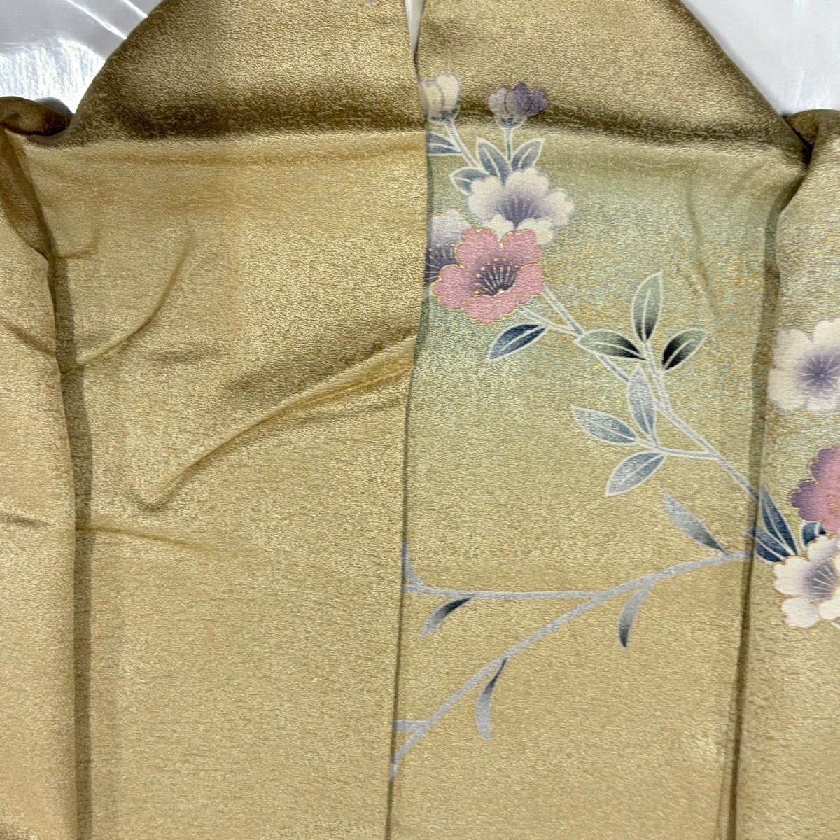 訪問服 身長159.5cm 袖長63.5cm S 雙層 牡丹 菊花 金銀彩 漸層 米色 純蠶絲 優品級