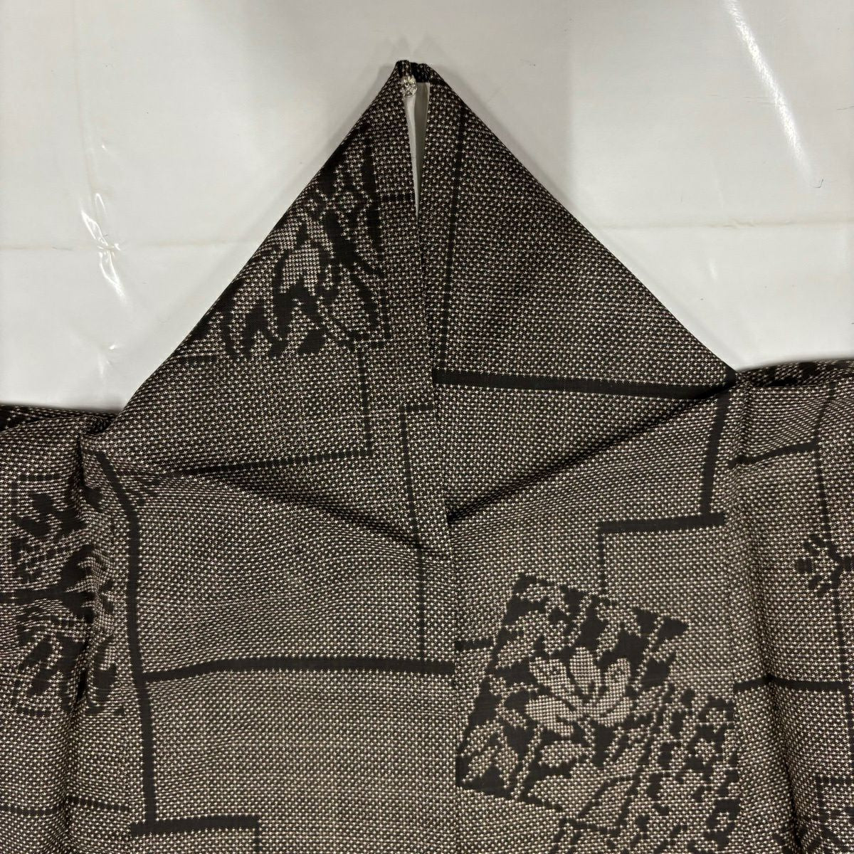 【美品】 紬織 身長158cm 袖長62.5cm S 雙層 色紙 草花紋紋 焦茶 純蠶絲 秀品級