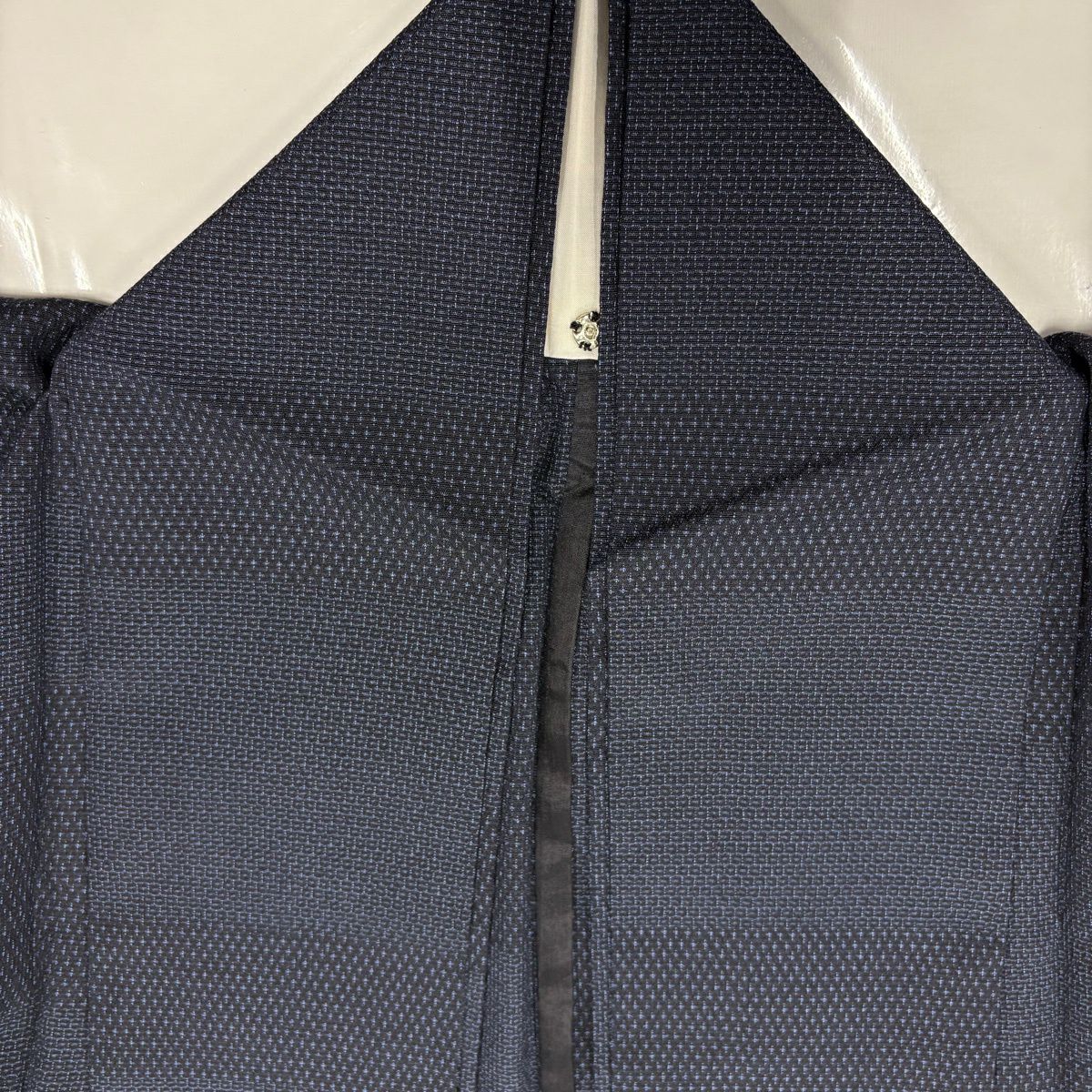 【美品】 紬織 身長155.5cm 袖長66cm M 單層 變化市松樹 幾何圖案 深藍 純蠶絲 優品級