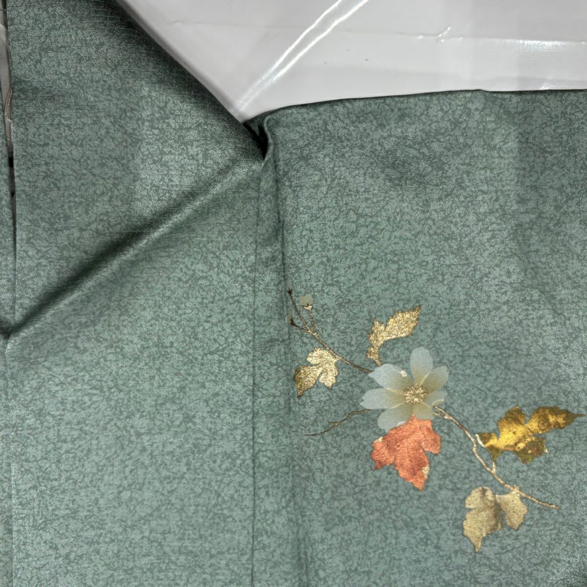 【美品】 付下 身長162cm 袖長65cm M 雙層 枝花 螺鈿 金銀彩 灰綠 純蠶絲 秀品級