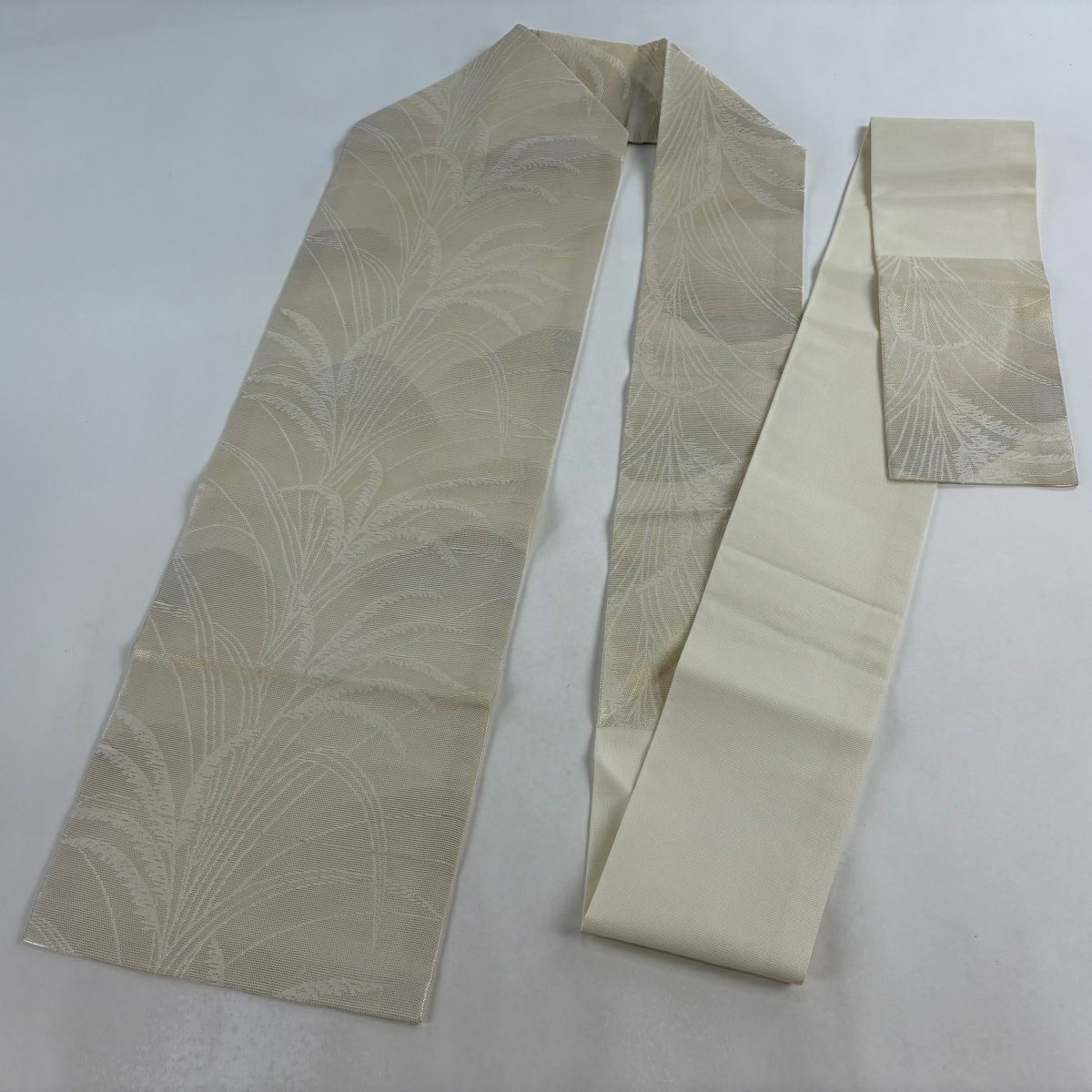 【美品】 名古屋帶 優品級 落款 夏帶 蘆葦 山脈 金金箔 金茶 純蠶絲