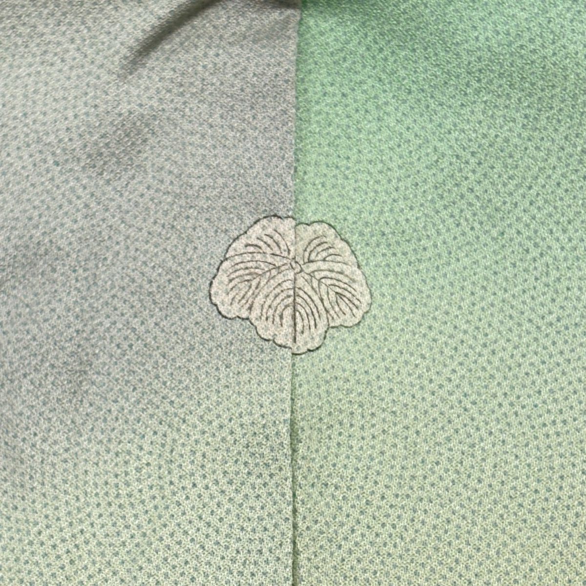 【美品】 小紋 身長152.5cm 袖長63cm S 雙層 山並漸層 淡綠 純蠶絲 優品級 一個紋