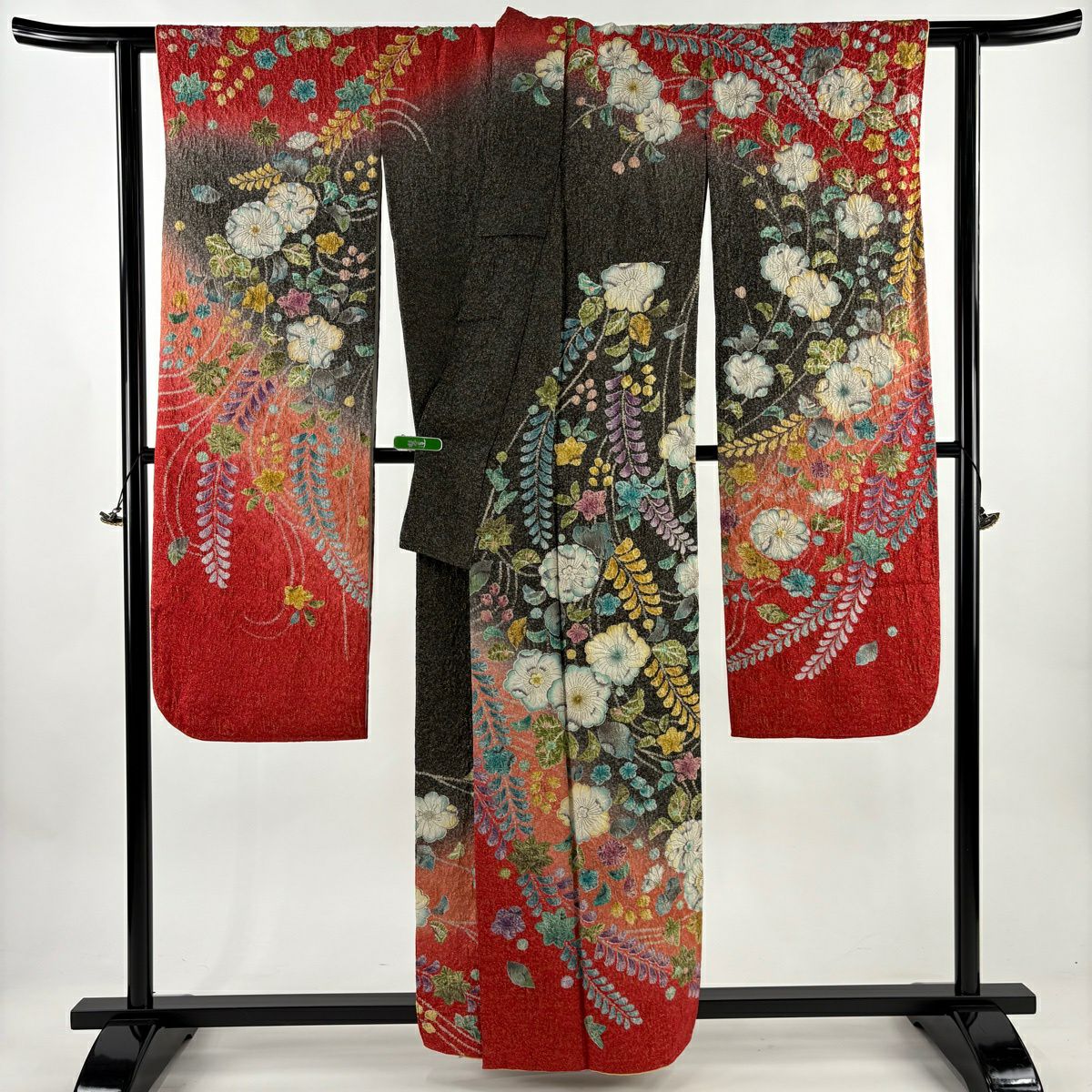 【美品】振袖禮服 身長159cm 袖長65.5cm M 雙層 辻花染 金通し 漸層 黑灰 純蠶絲 逸品級