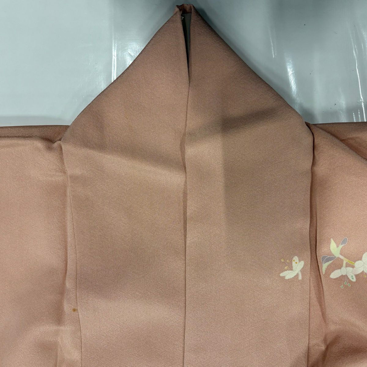 訪問服 身長166.5cm 袖長67.5cm L 雙層 百貫石峰 落款あり 草花紋紋 漸層 染分 粉紅 純蠶絲 名品級