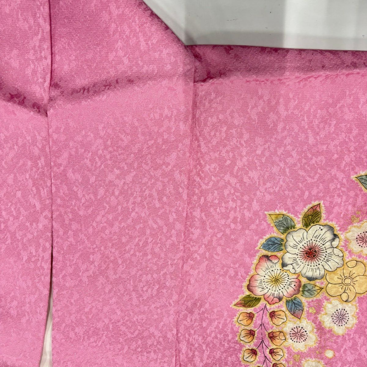 【美品】振袖禮服 身長173.5cm 袖長70.5cm L 雙層 徳永憲峯 落款あり 辻花染 紅葉 金銀彩 粉紅 純蠶絲 名品級