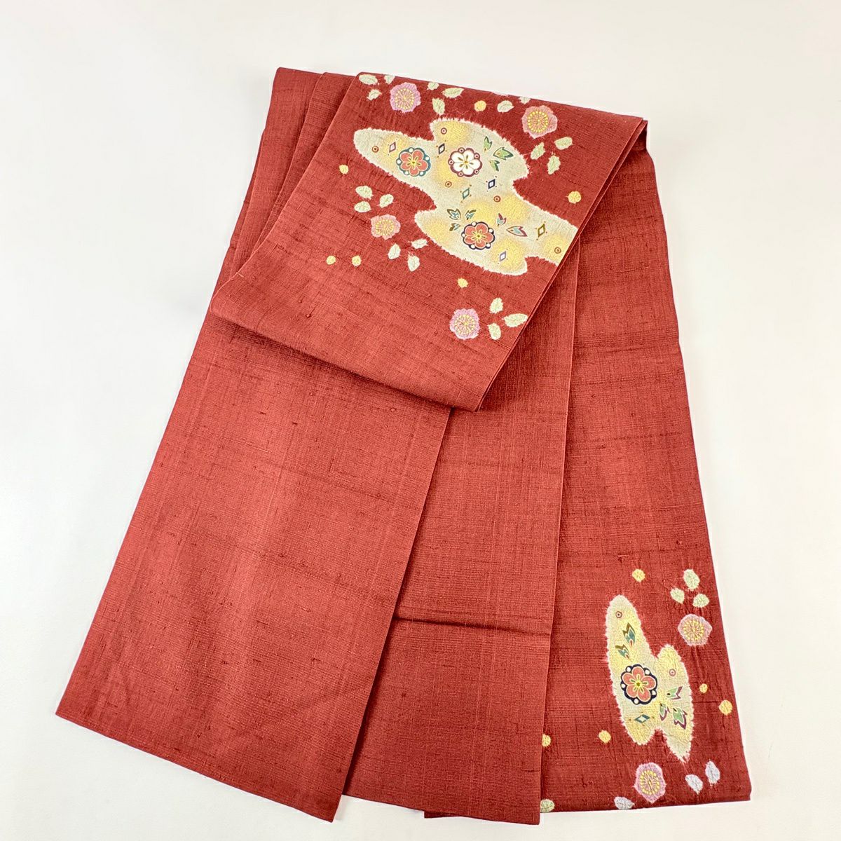 【美品】 袋帶 名品級 松樹井青青 落款あり 紬織織 梅花 霞 金銀彩 紅茶 お太鼓柄 純蠶絲