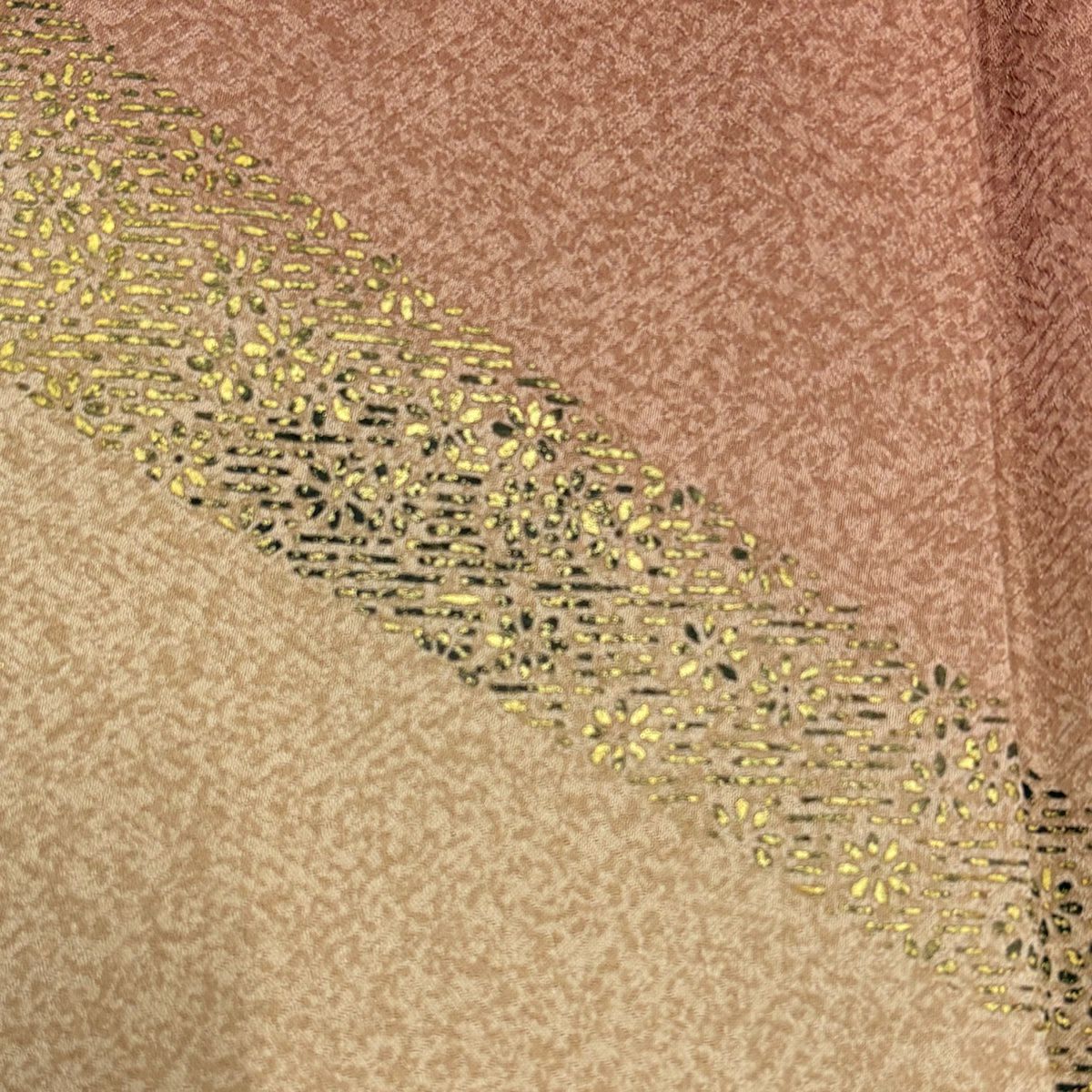 付下 身長152.5cm 袖長64cm M 雙層 扇子面 草花紋 金彩裝飾 刺繡 粉米色 純蠶絲 優品級