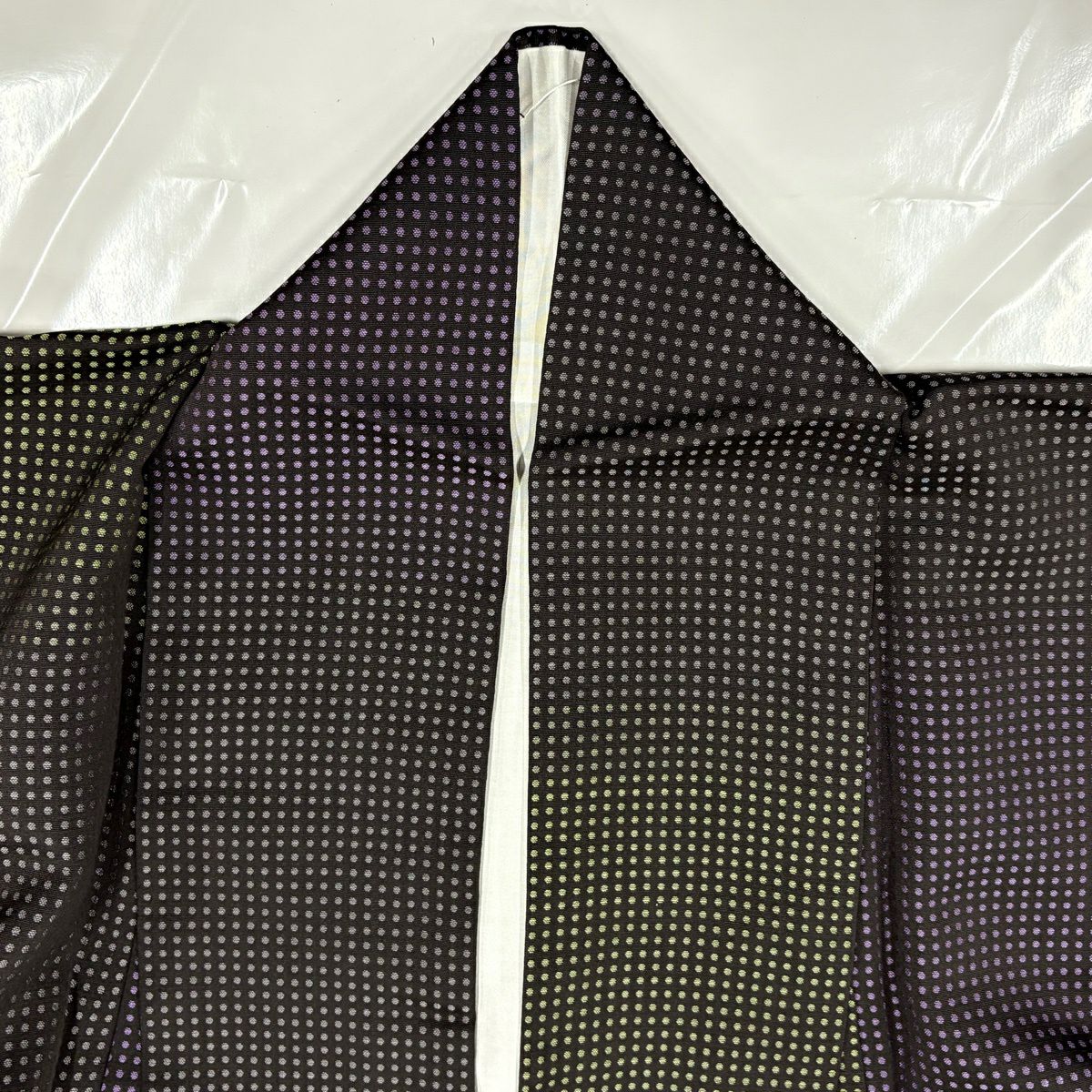 【美品】 小紋 身長154cm 袖長64cm M 雙層 段紋 幾何學 灰紫 純蠶絲 秀品級