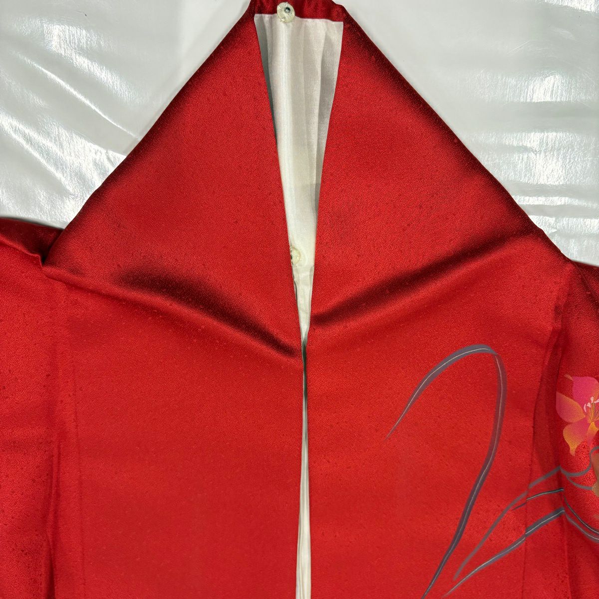 【美品】振袖禮服 身長159cm 袖長65cm M 雙層 草花紋紋 漸層 紅 純蠶絲 優品級