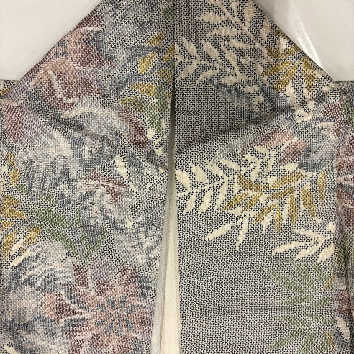 【美品】 紬織 身長167cm 袖長64cm M 雙層 大和 草花紋 葉紋 灰 純蠶絲 優品級