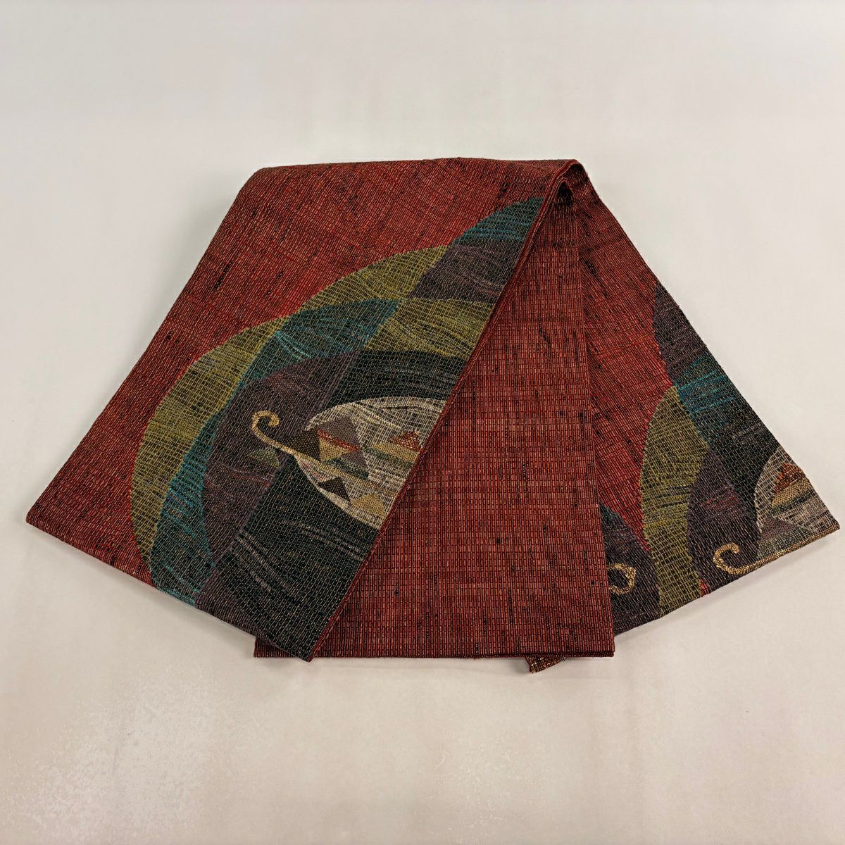 【美品】 袋帶 秀品級 幾何圖案 金絲 金金箔 紅 大鼓圖案 純蠶絲
