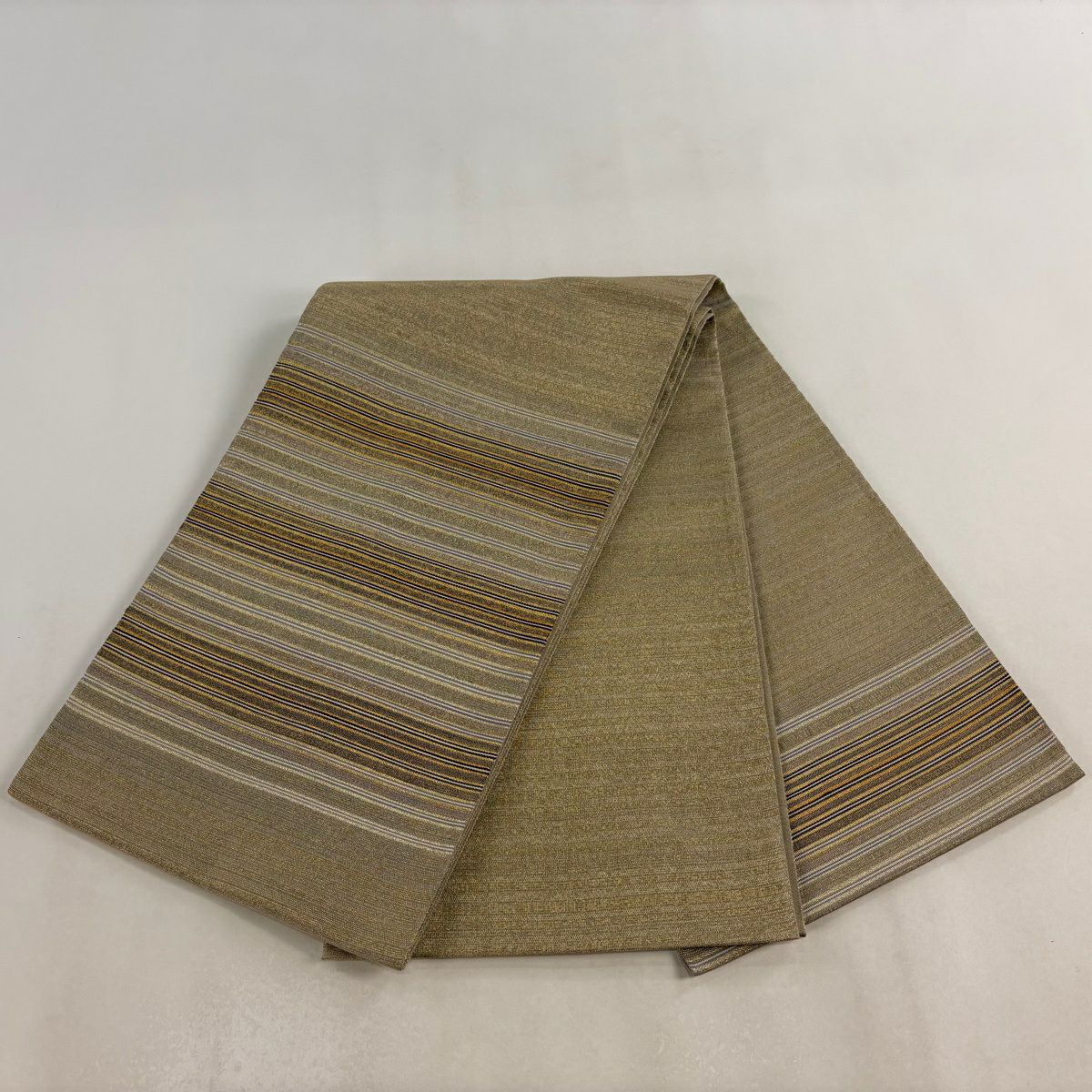【美品】 袋帶 秀品級 縞 金絲 灰紫 お太鼓圖案 純蠶絲