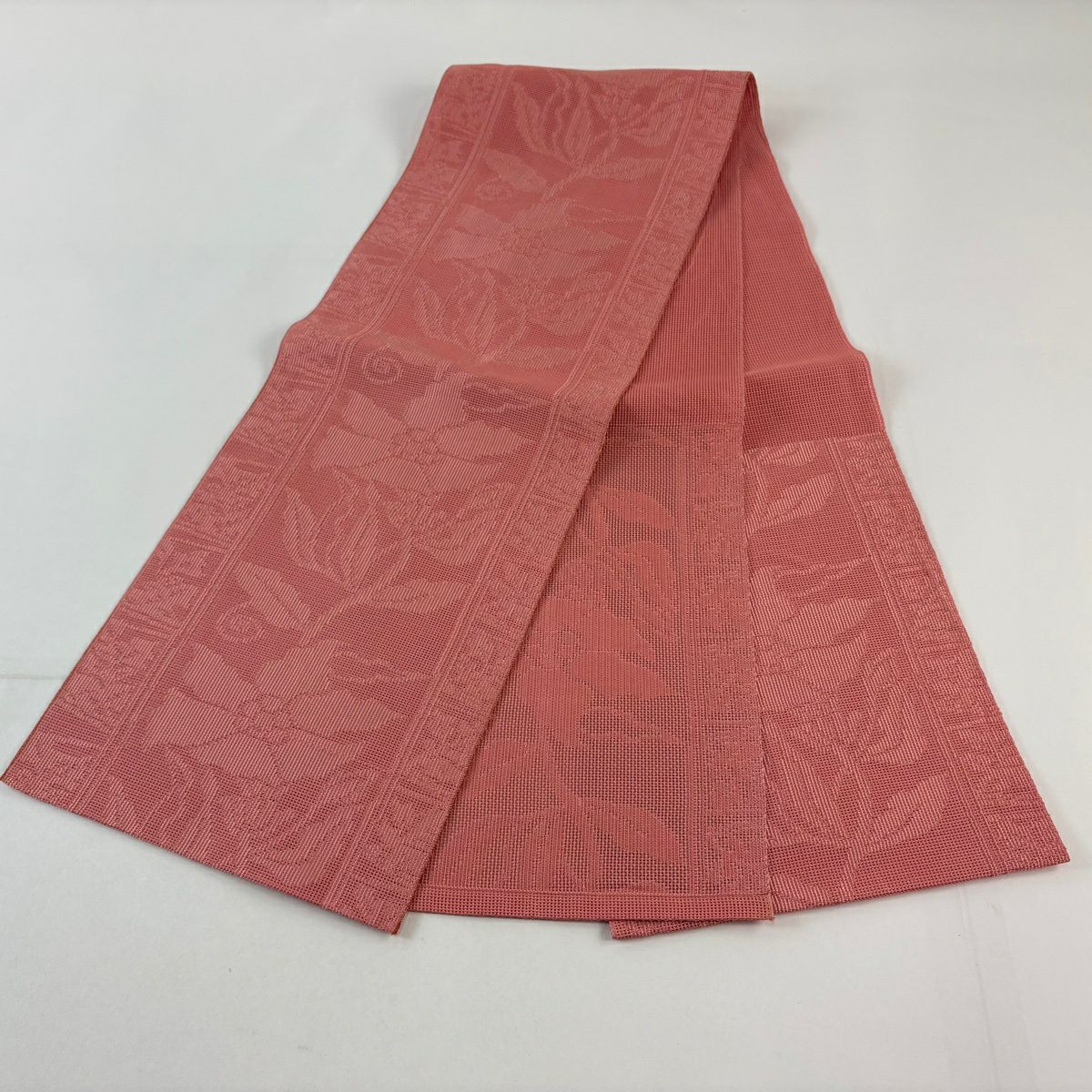 【美品】名古屋帶 優品級 夏帶 八寸名古屋帶 草花紋 粉紅 純蠶絲