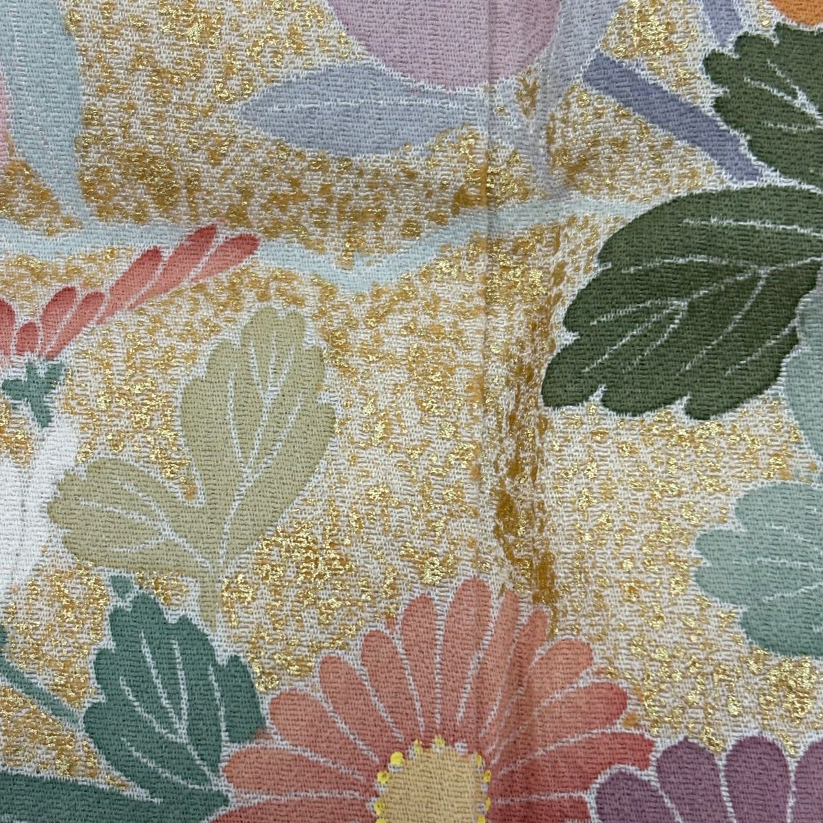 訪問服 身長158cm 袖長67cm M 雙層 草花紋紋 流水 金銀彩 漸層 粉紅 純蠶絲 優品級