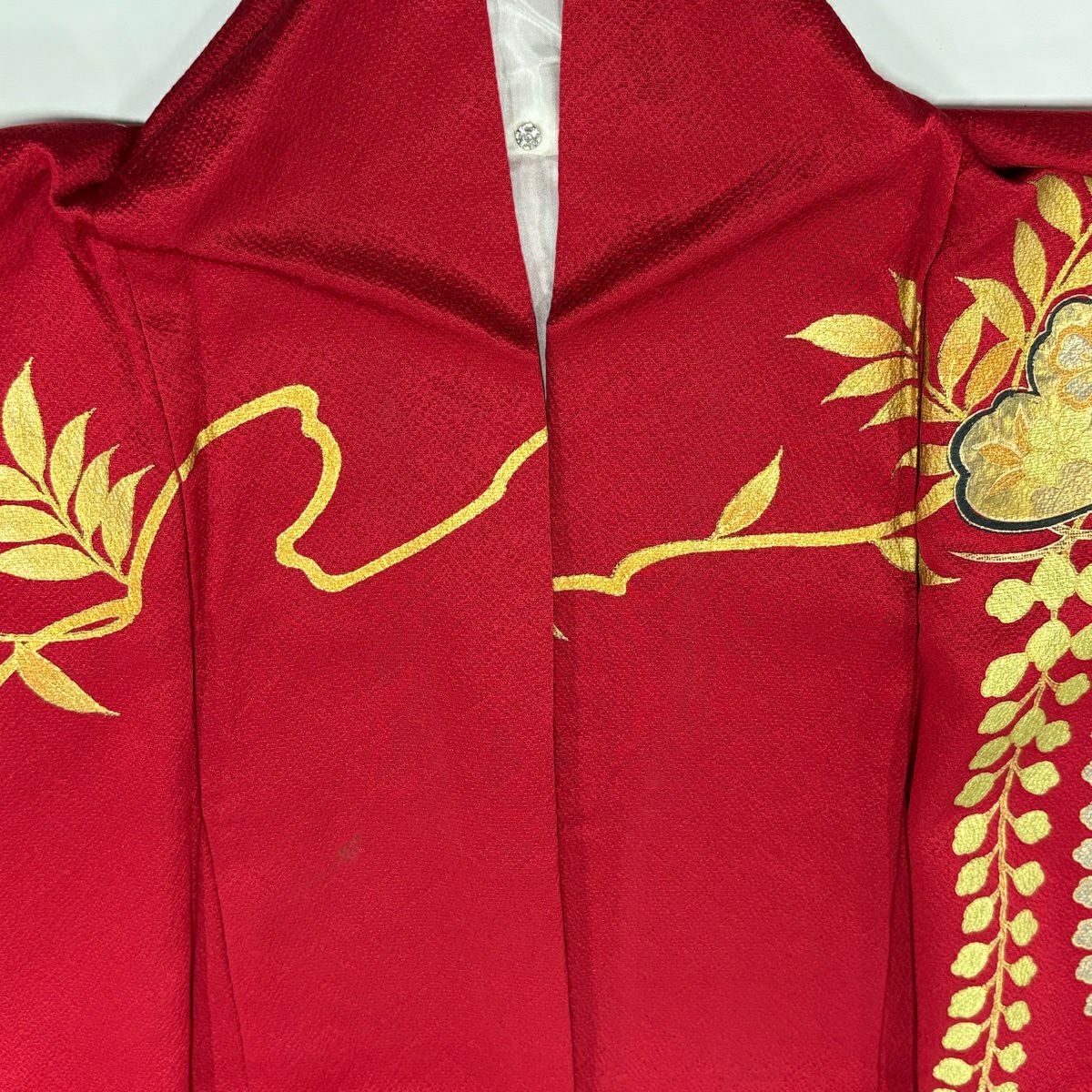 振袖禮服 身長169.5cm 袖長68cm L 雙層 笠松樹 萩 金絲 金銀彩 紅 純蠶絲 秀品級