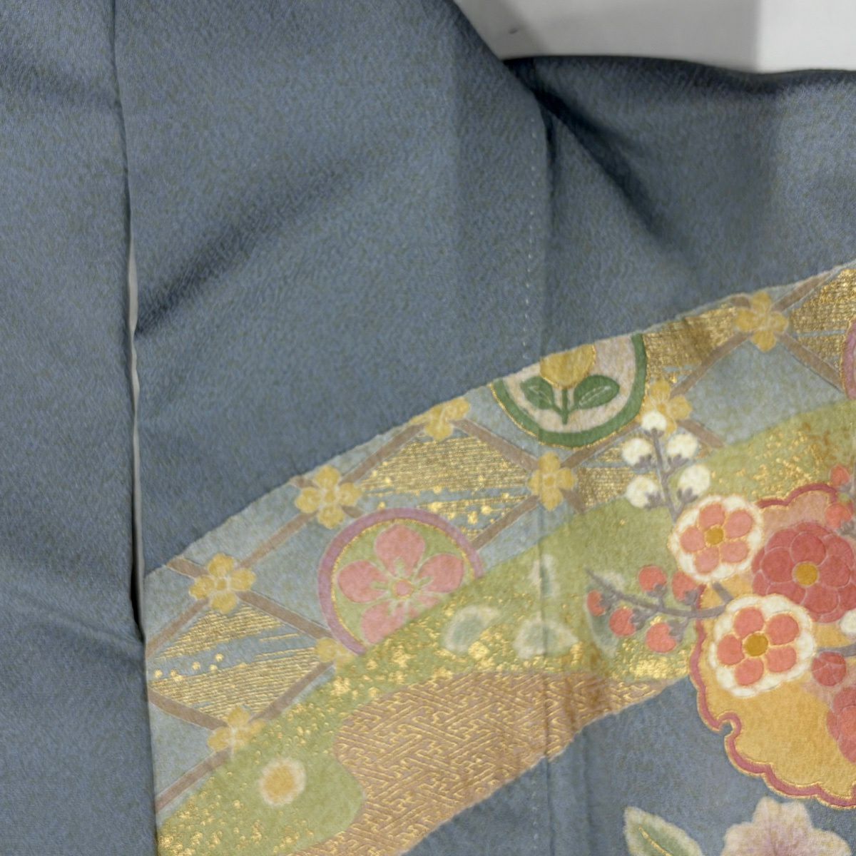 訪問服 身長166cm 袖長66cm M 雙層 落款あり 雪輪 草花紋 金絲 金銀彩 小豆 純蠶絲 名品級