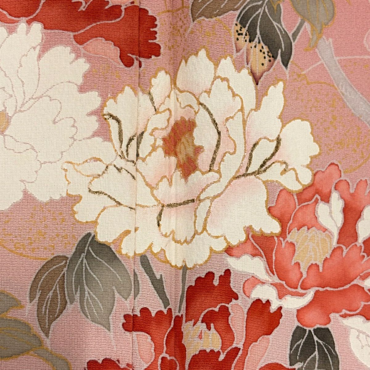 訪問服 身長158.5cm 袖長65.5cm M 雙層 松樹竹子梅花 牡丹 金銀彩 漸層 粉紅 純蠶絲 名品級