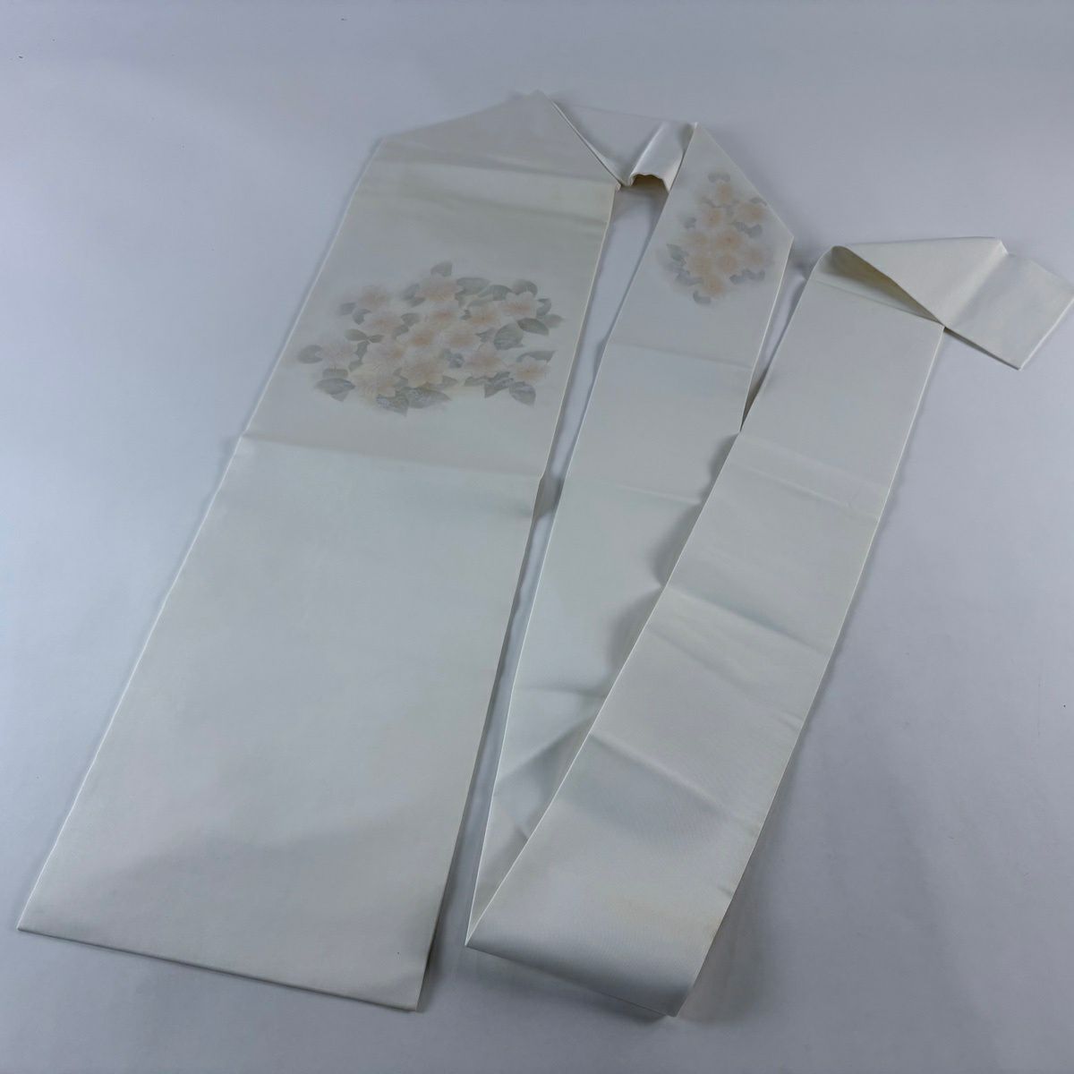名古屋帶 秀品級 草花紋 白 純蠶絲