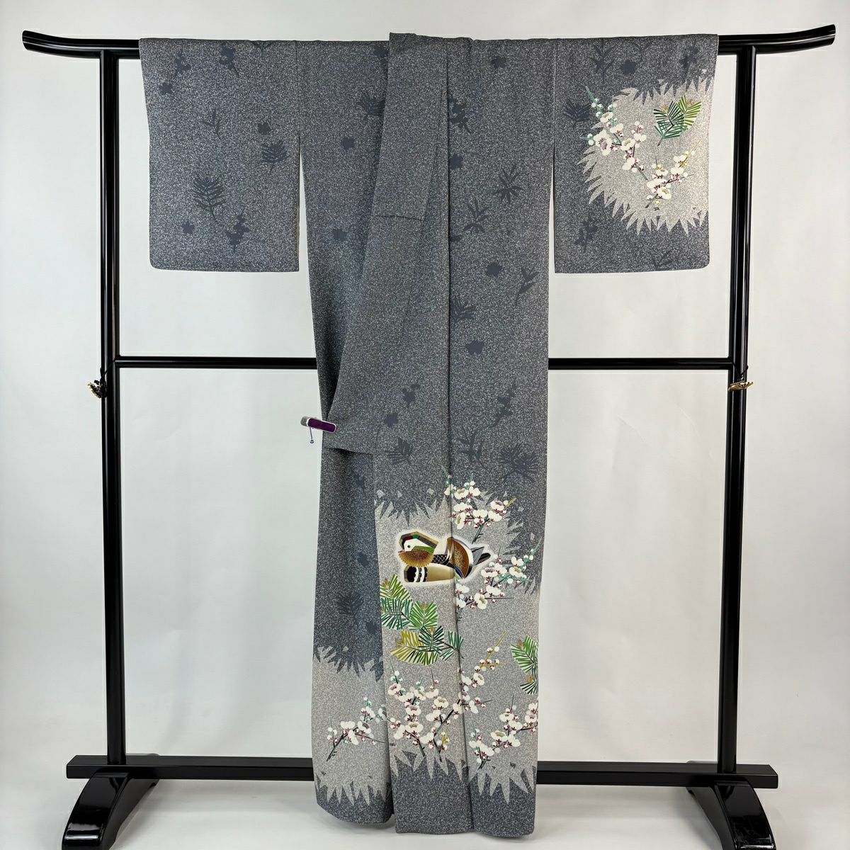 訪問服 身長161.5cm 袖長64.5cm M 雙層 TOKIO et TOKI 落款 鴛鴦 松樹竹子梅花 金銀彩 灰 純蠶絲 逸品級