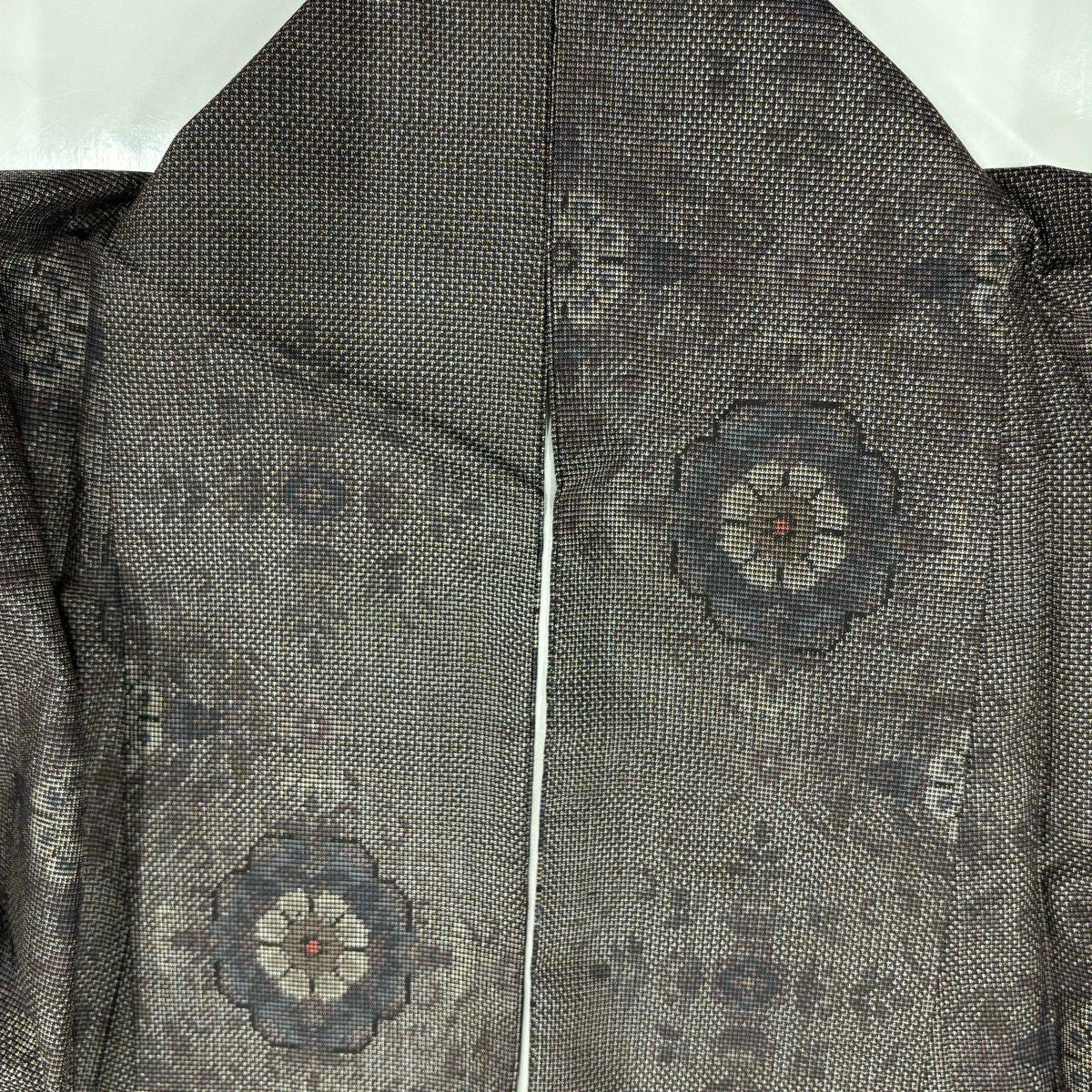 【美品】 紬織織 身長158cm 袖長64.5cm M 雙層 華紋 茶紫 純蠶絲 秀品級