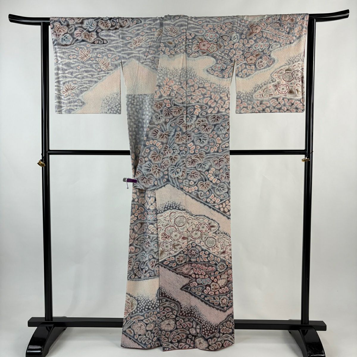訪問服 身長164cm 袖長67cm M 雙層 京屋林藏 落款あり 辻花染 淺粉色 純蠶絲 逸品級
