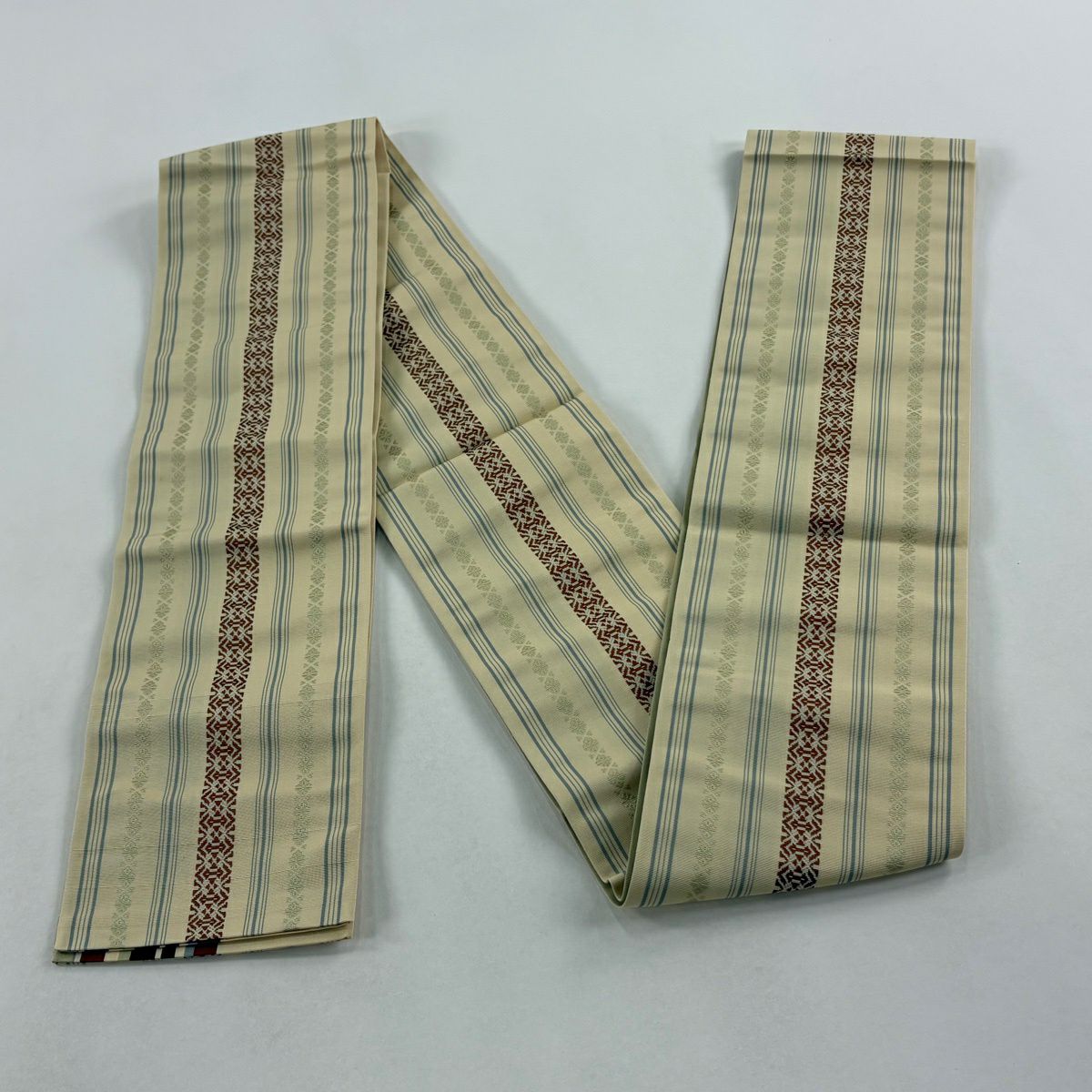 【美品】半幅帶 秀品級 證書齊全 博多織 間道 獨鈷 米色 純蠶絲