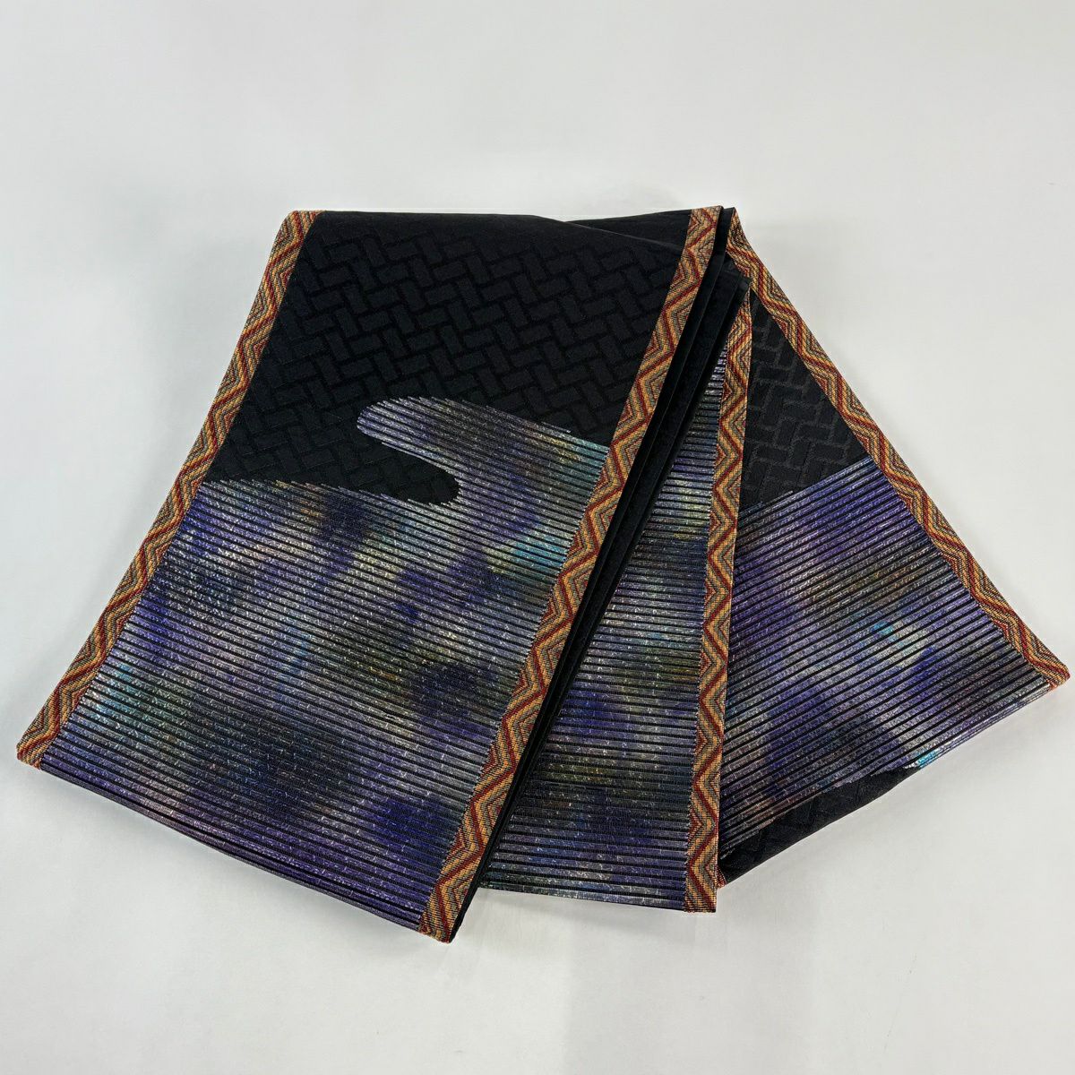 【美品】 袋帶 名品級 霞 金金箔 紫 お太鼓圖案 純蠶絲
