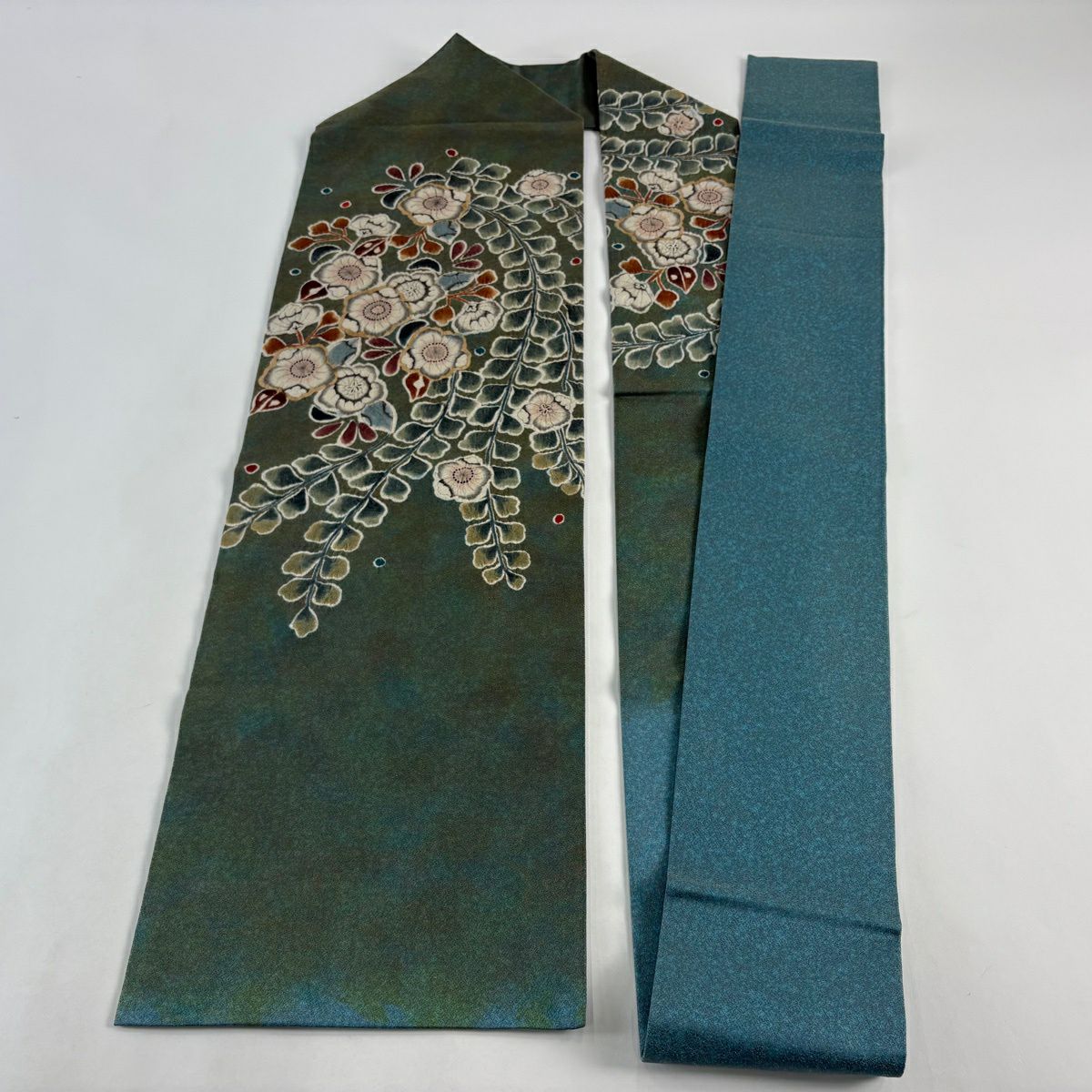 【美品】 名古屋帶 名品級 附落款 辻花染圖案 金通織 絞染 鶯色 純蠶絲