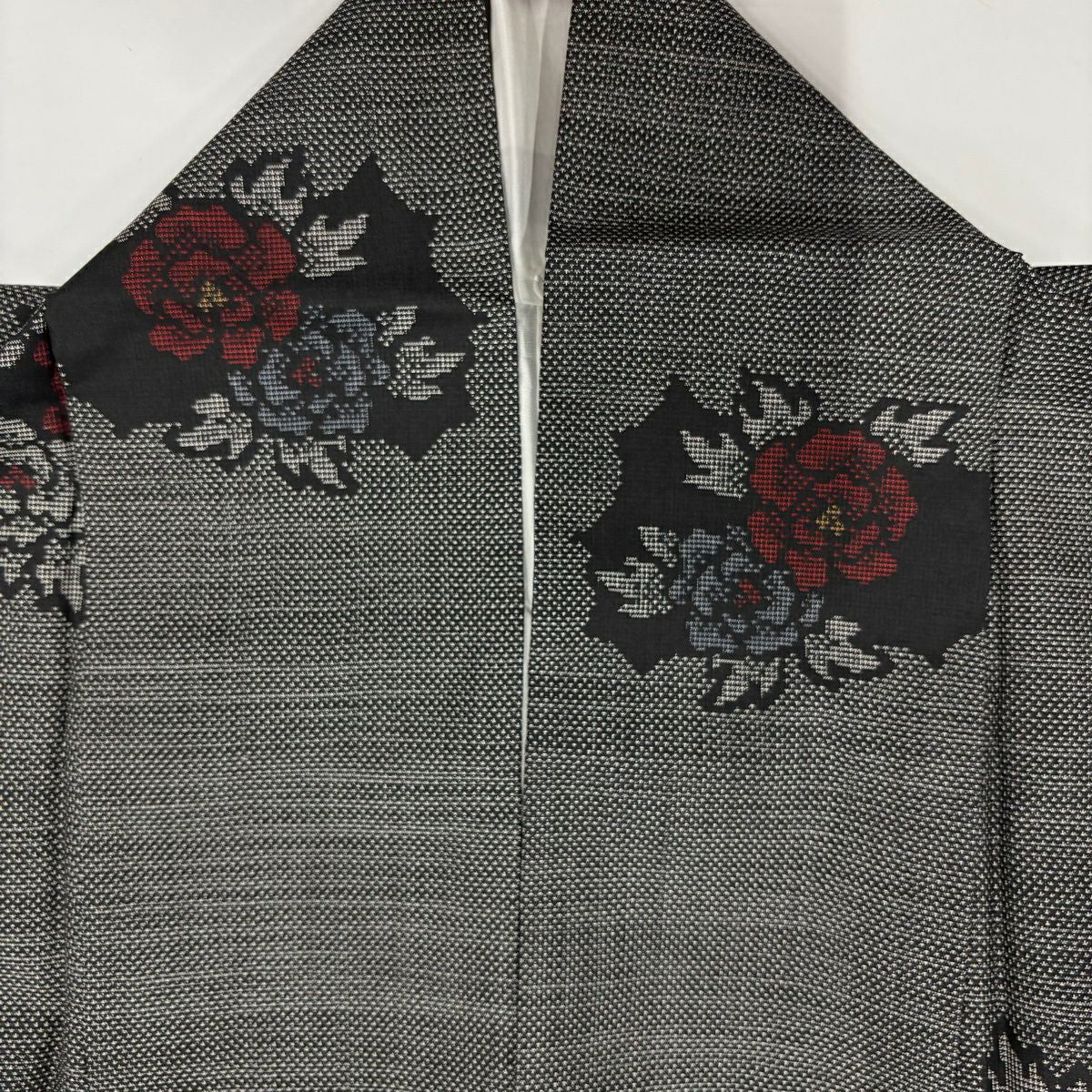 【美品】 紬織織 身長166.5cm 袖長63cm S 雙層 草花紋紋 黑灰 純蠶絲 優品級