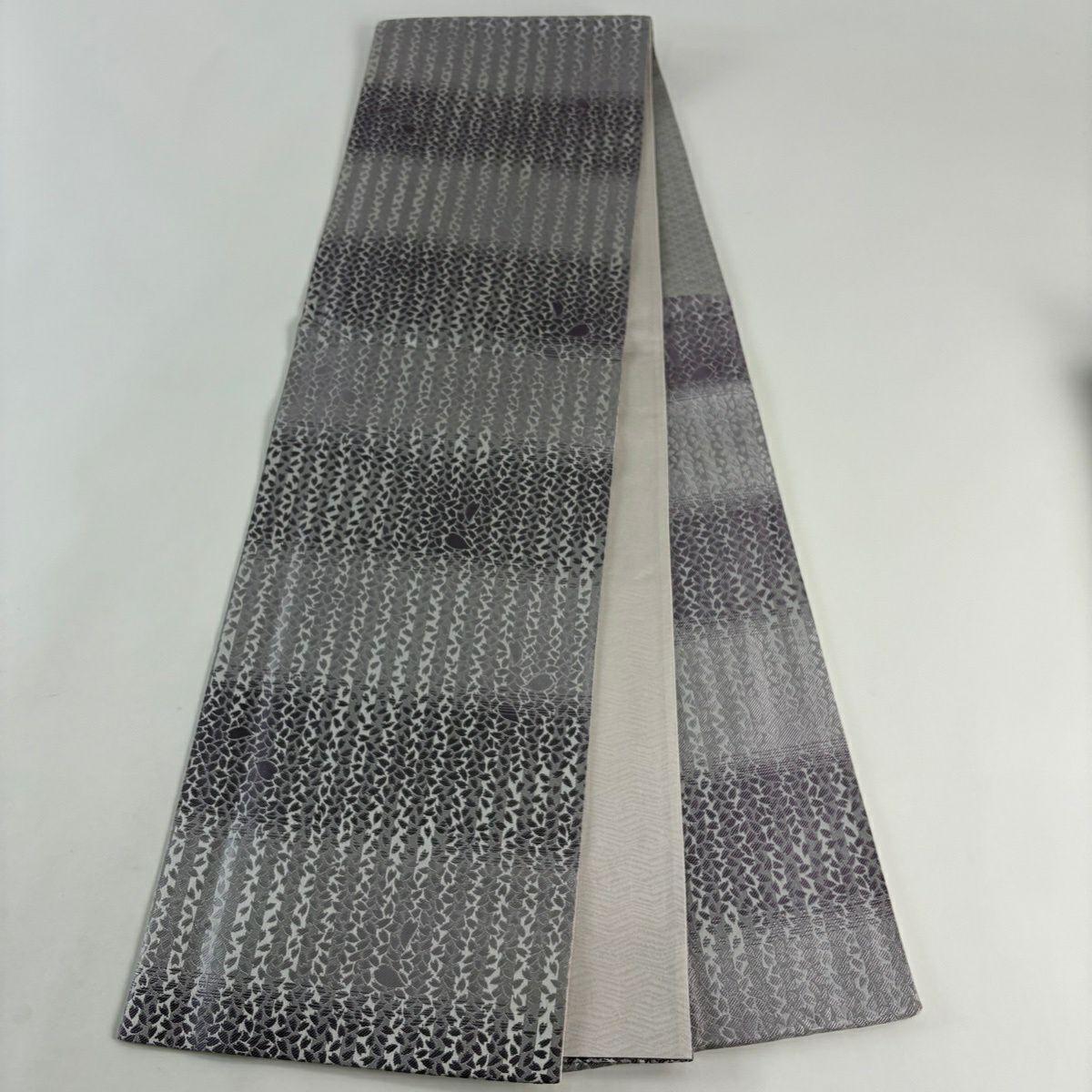 【美品】 袋帶 秀品級 櫻花花瓣 段紋 灰紫 六通 純蠶絲