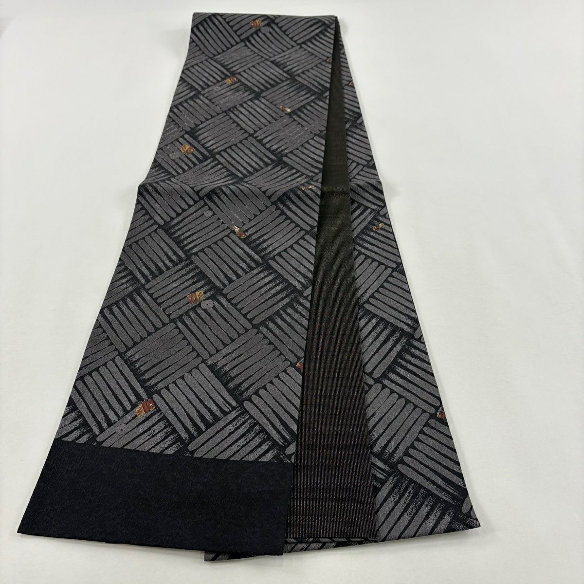 【美品】 袋帶 名品級 桧垣 魚 墨 黑 全通 純蠶絲