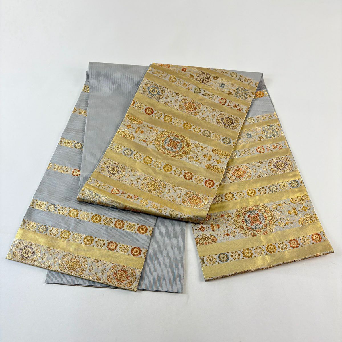 【美品】 袋帶 名品級 正倉院間道 華紋 金絲 金金箔 金色 大鼓圖案 純蠶絲