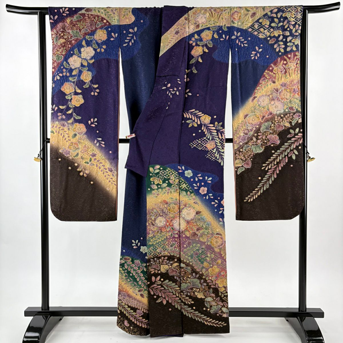 【美品】振袖禮服 身長162cm 袖長67.5cm L 雙層 辻花染 菱紋 金通し 金銀彩 紫 純蠶絲 逸品級