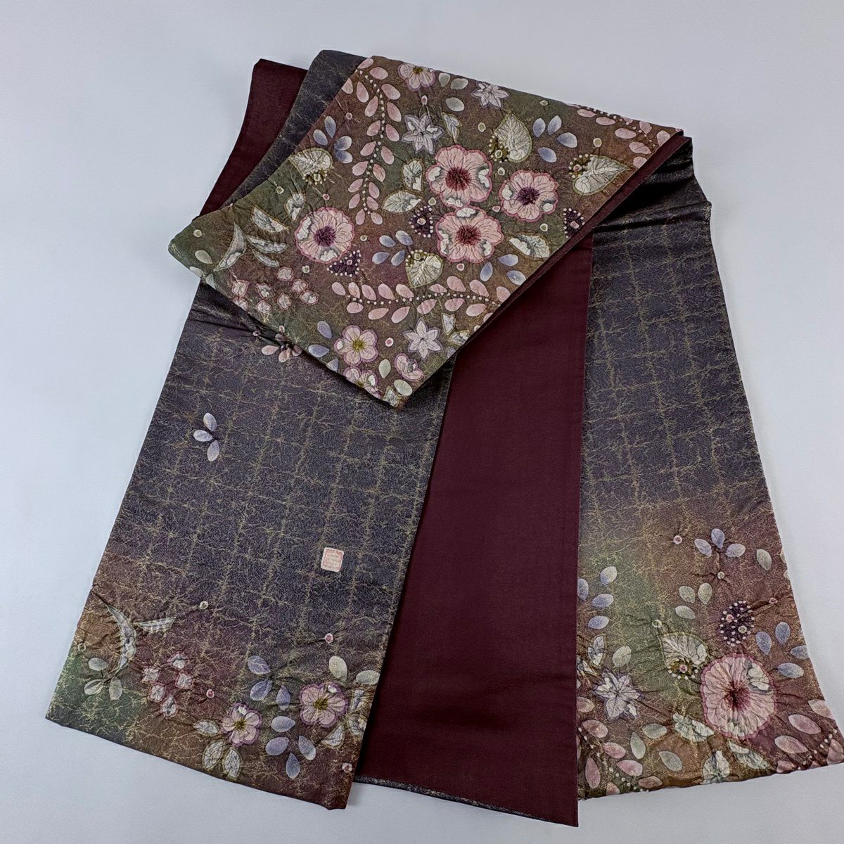 【美品】 袋帶 名品級 落款あり 辻花染 金絲 金金箔 紅紫 お太鼓柄 純蠶絲