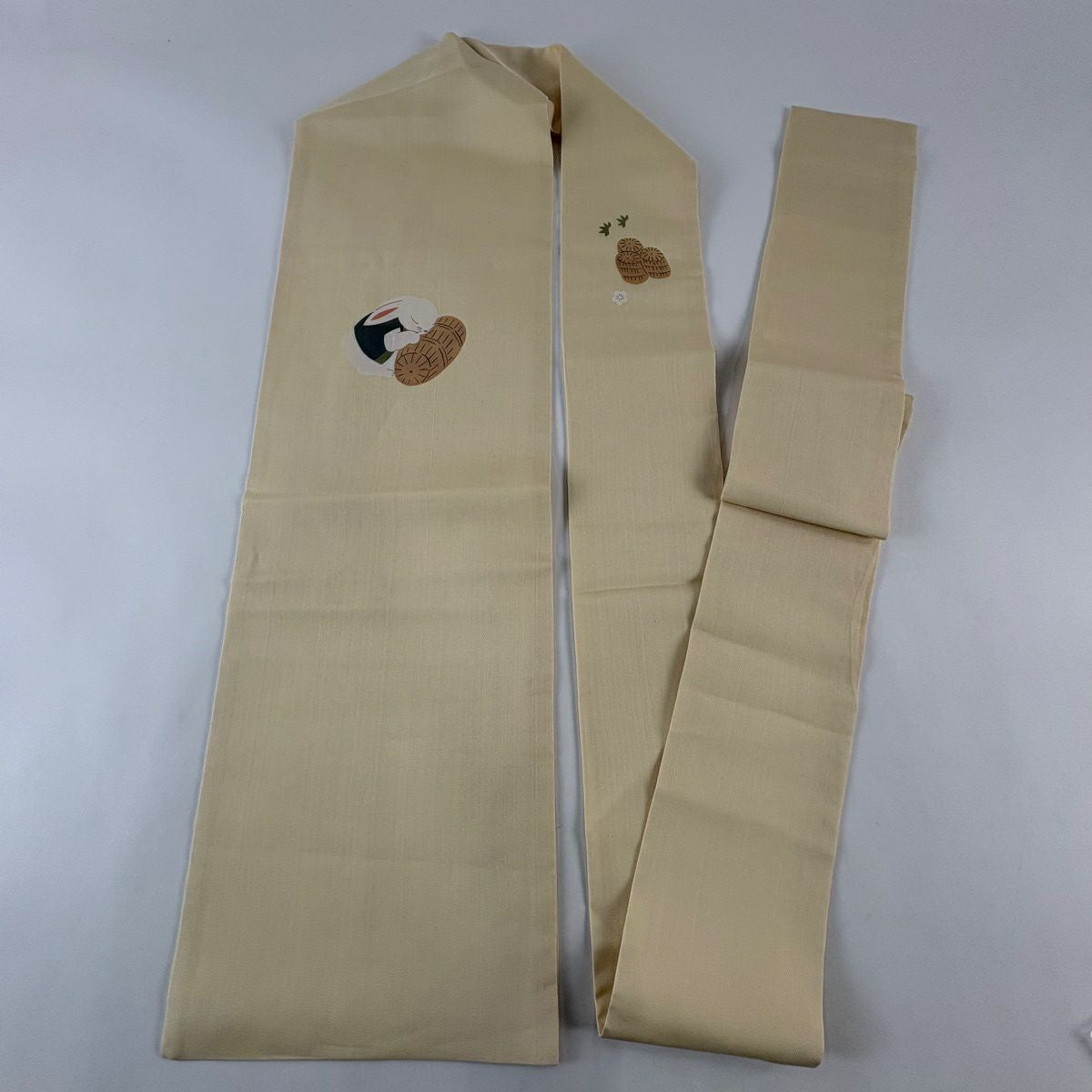 【美品】名古屋帶 名品級 兔子 樽 薄黃 純蠶絲