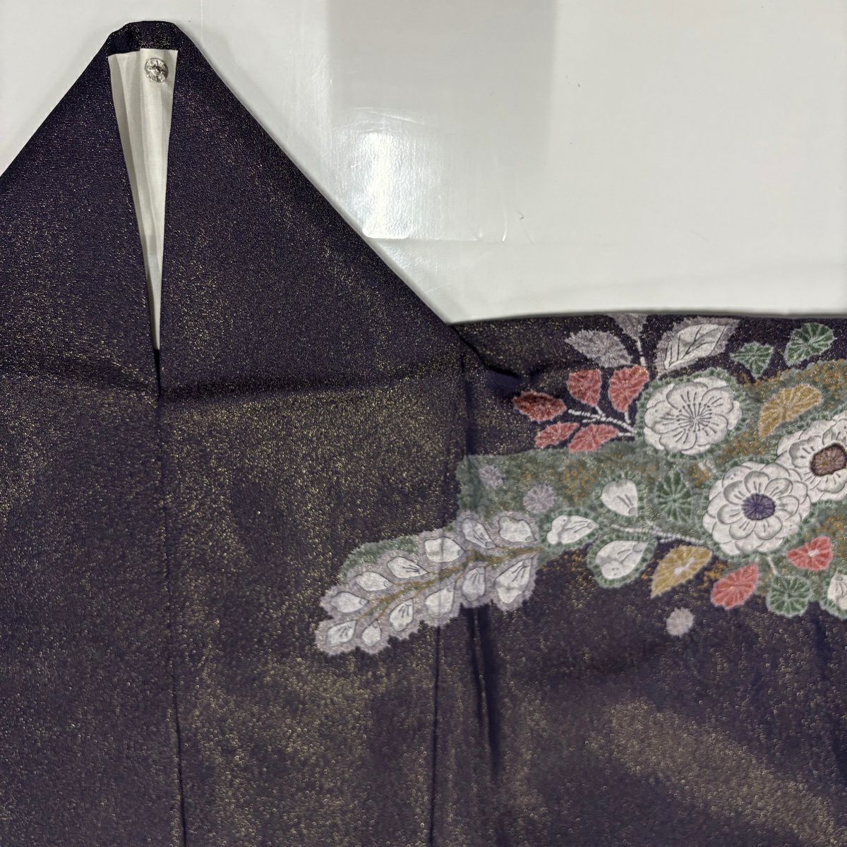 【美品】訪問服 身長157cm 袖長62.5cm S 雙層 辻花染 草花紋紋 金通し 金銀彩 深紫 純蠶絲 名品級