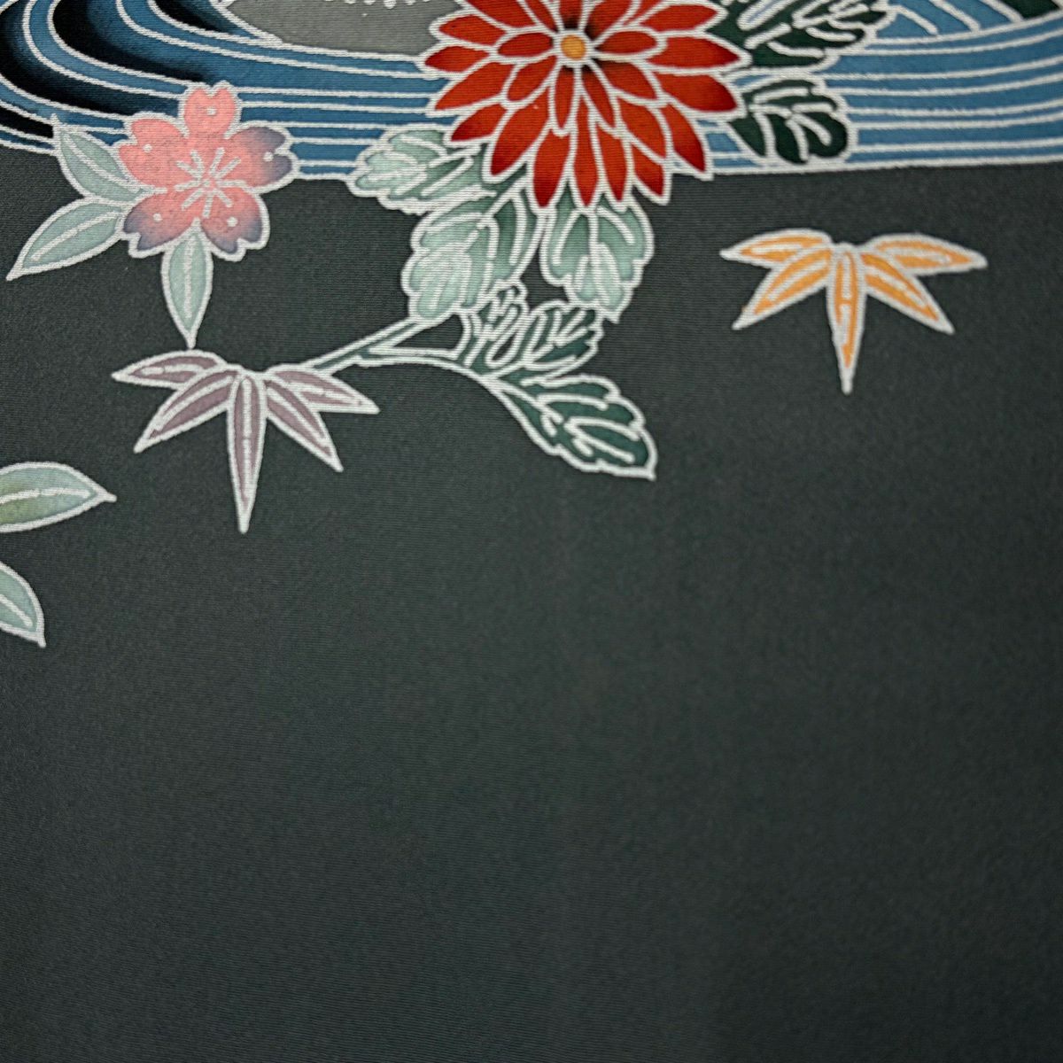 訪問服 身長163.5cm 袖長68.5cm L 雙層 鴛鴦 草花紋紋 染分 ぼかし 淡綠 純蠶絲 名品級
