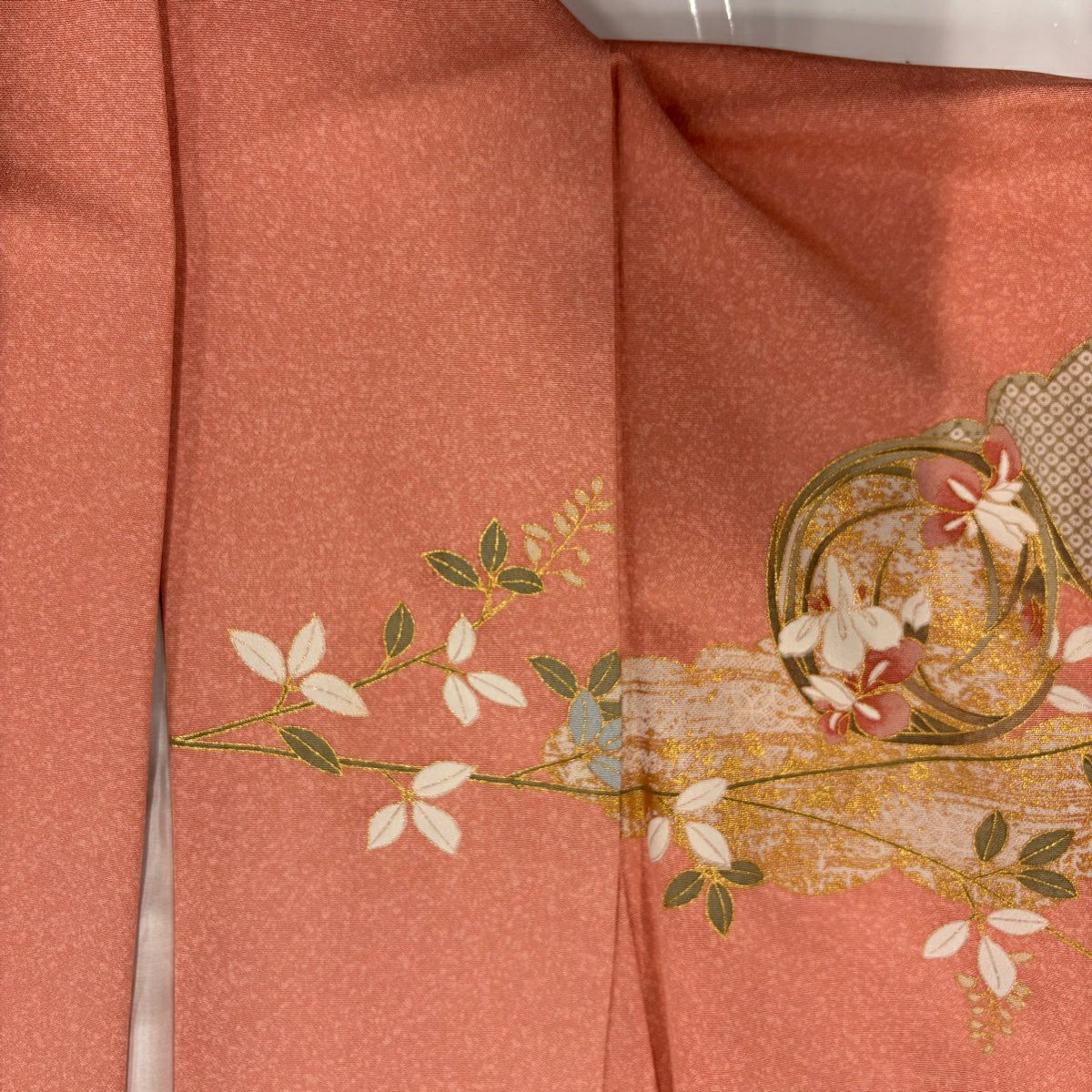 【美品】訪問服 身長164.5cm 袖長64.5cm M 雙層 雲文 花丸文 金銀彩 漸層 鮭粉色 純蠶絲 秀品級