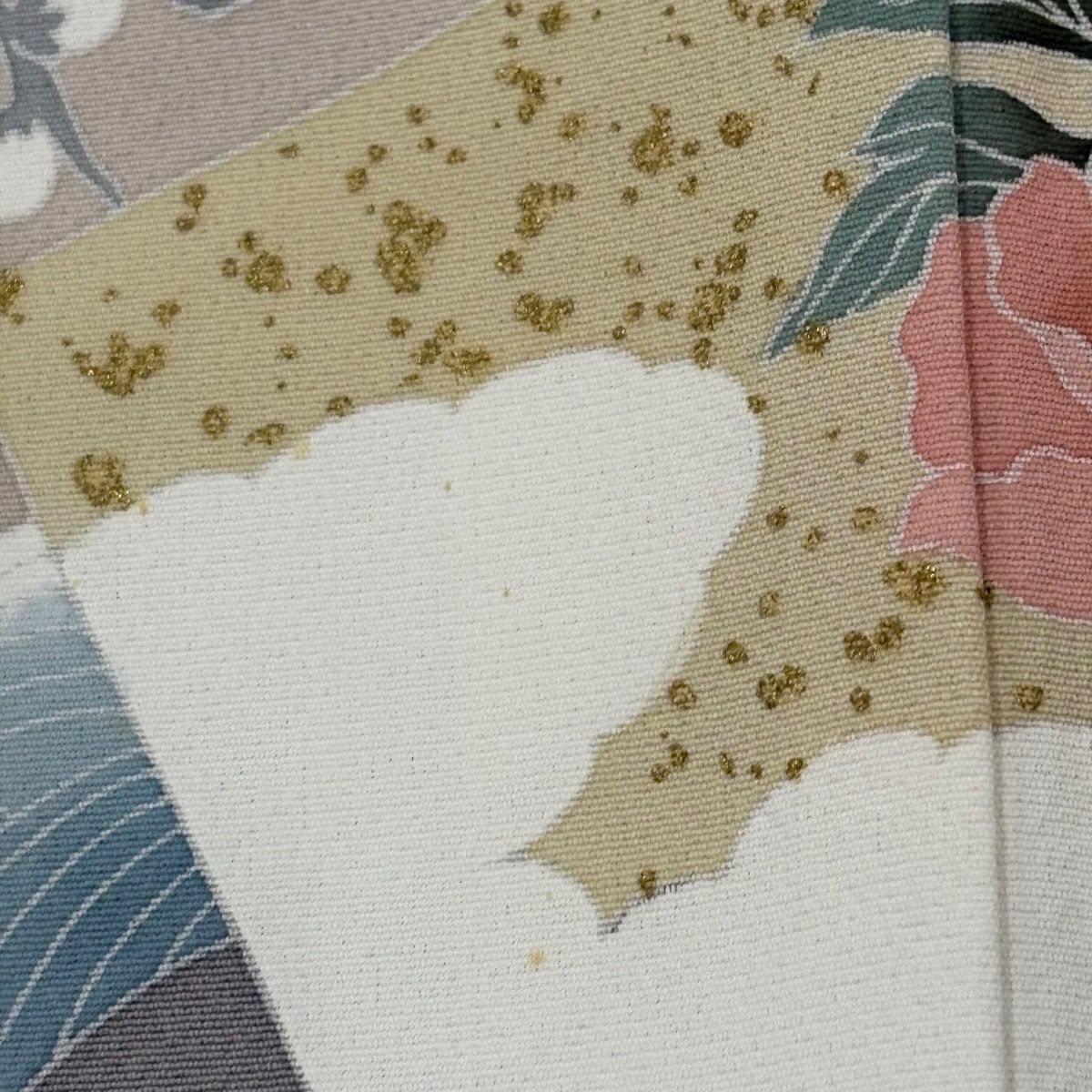 訪問服 身長159cm 袖長64.5cm M 雙層 扇子面 草花紋紋 金絲 金銀彩 淺茶 純蠶絲 優品級