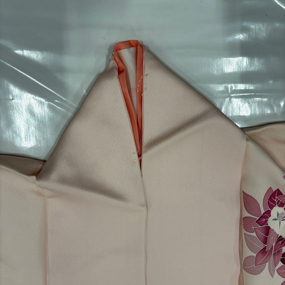【美品】訪問服 身長159.5cm 袖長63cm S 雙層 草花紋紋 淺粉色 純蠶絲 優品級