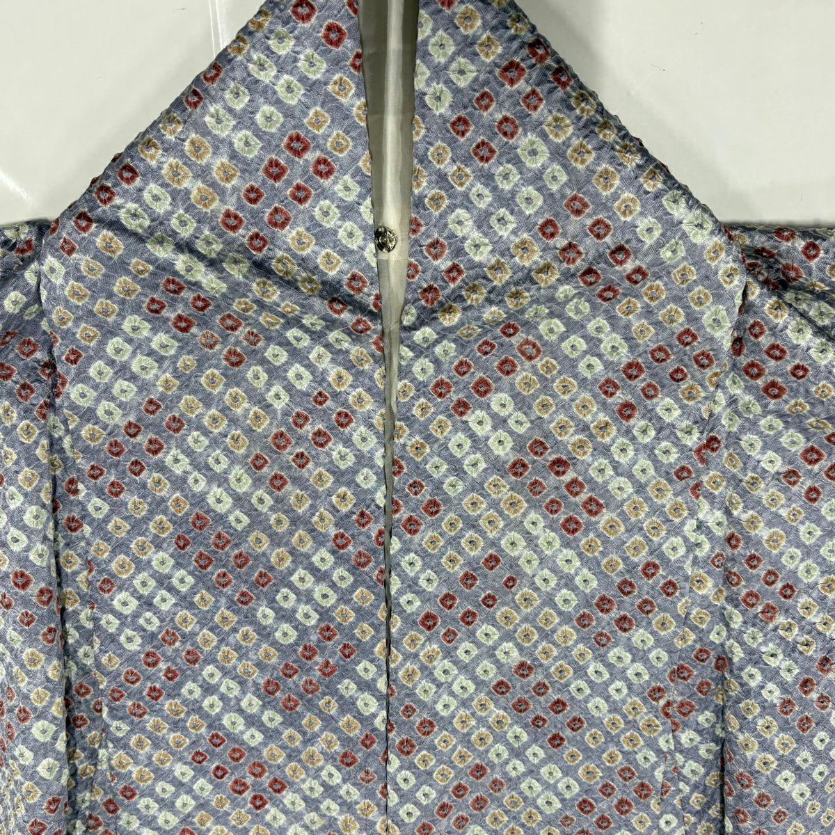 【美品】 小紋 身長156cm 袖長61.5cm S 雙層 疋田 總絞染 灰綠 純蠶絲 優品級