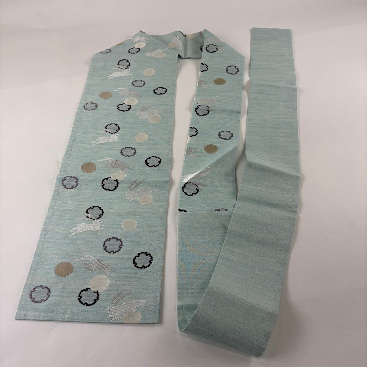 【美品】名古屋帶 逸品級 兔子 雪輪 水藍 純蠶絲