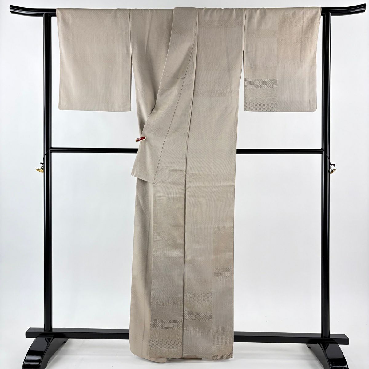 付下 身長162cm 袖長66cm M 雙層 菱形 斜格子 米色 純蠶絲 逸品級