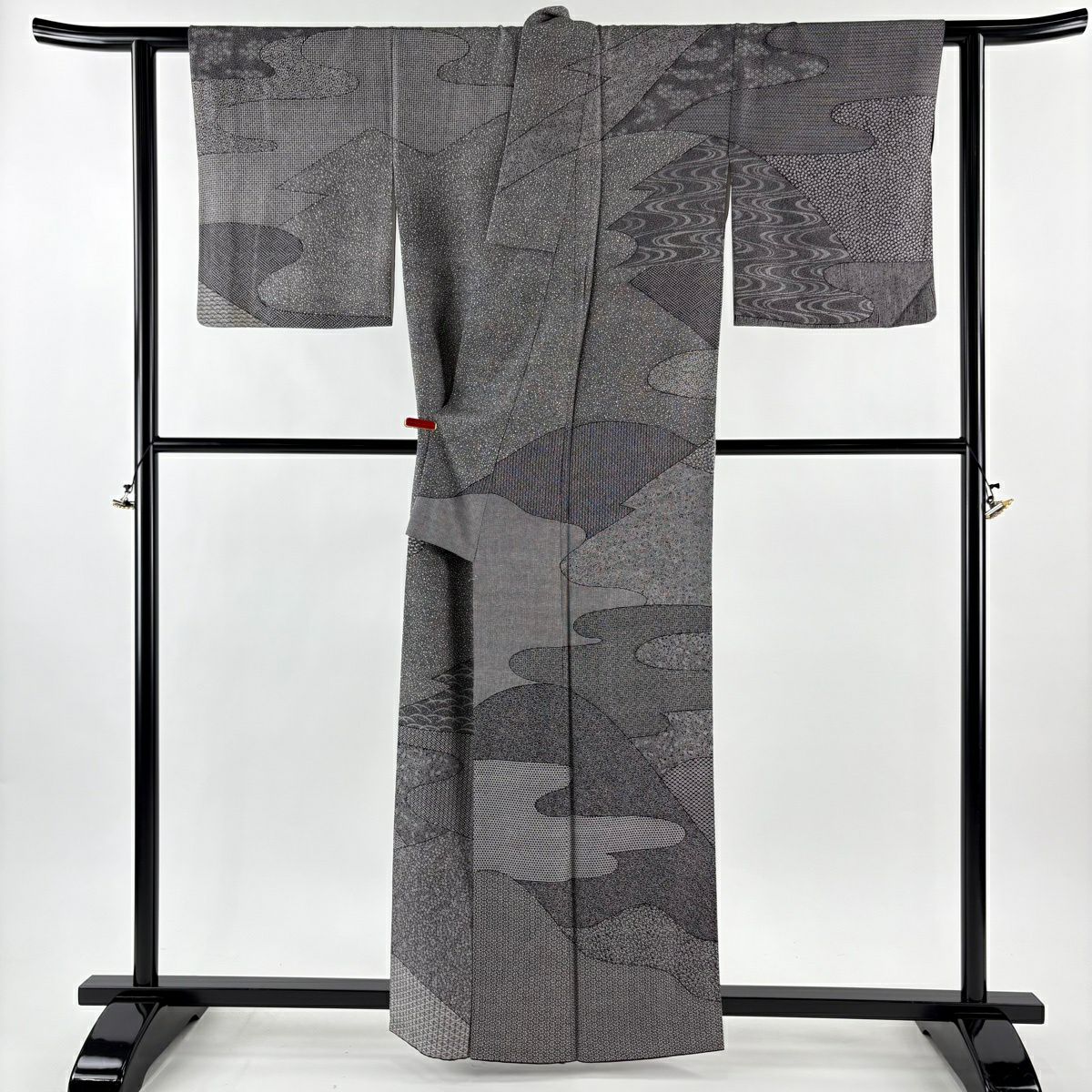 訪問服 身長160cm 袖長62cm S 雙層 人間國寶 中村勇二郎 落款あり 霞 草花紋紋 黑 純蠶絲 逸品級