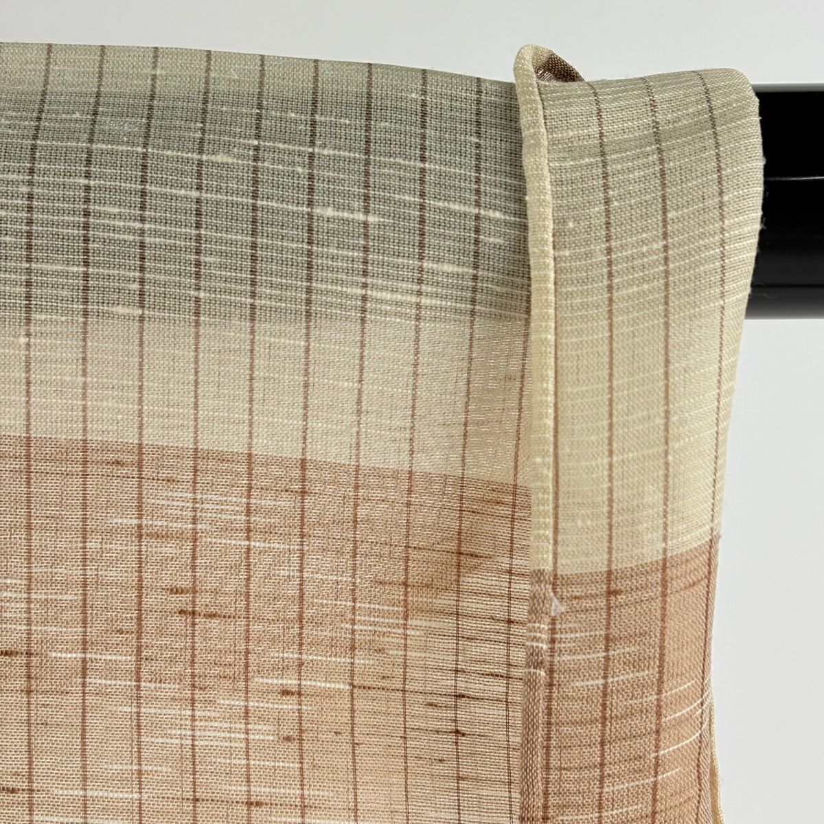 【美品】 紬織 身長160cm 袖長65cm M 薄物 夏紬織 縞 段縞 薄茶 純蠶絲 逸品級