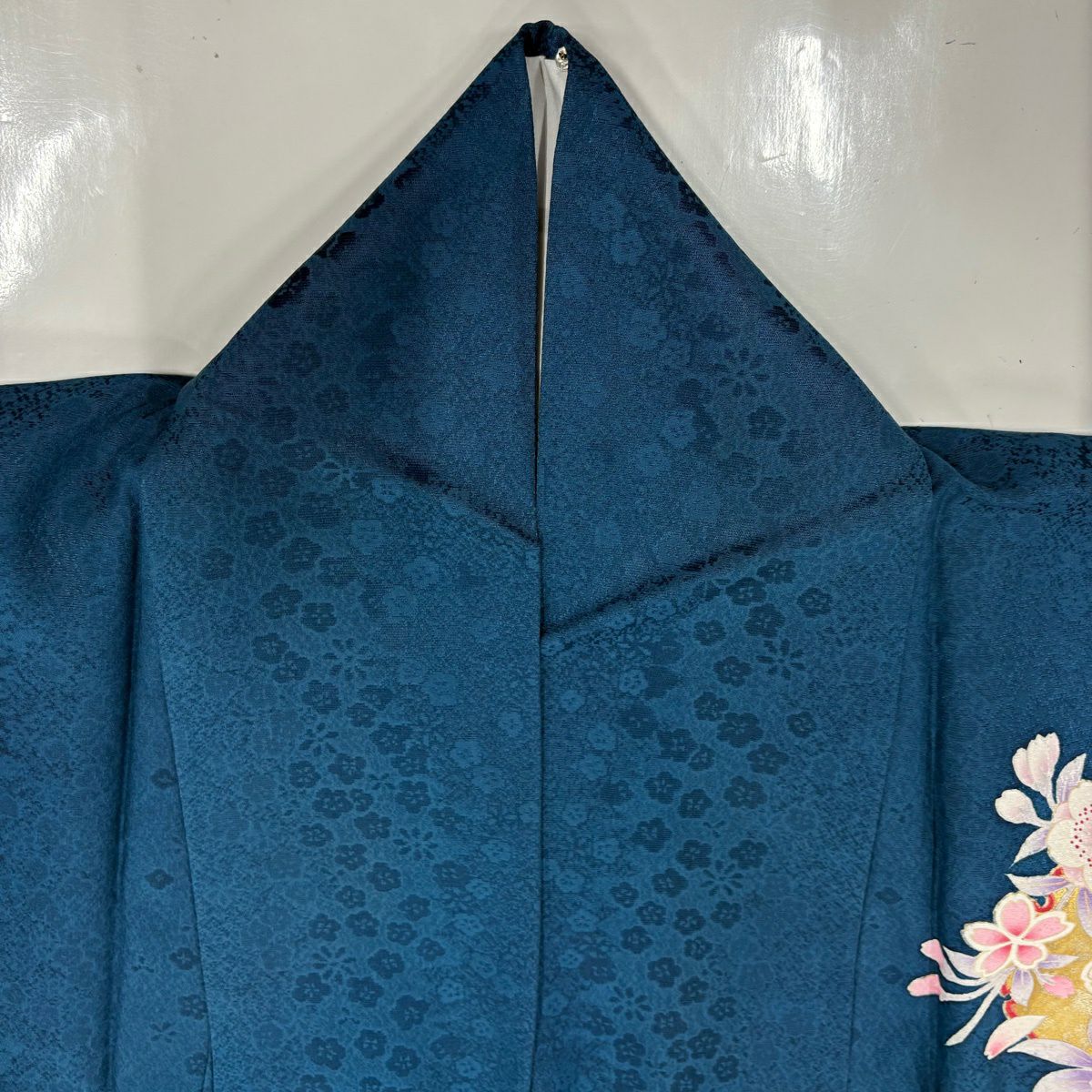 振袖禮服 身長172cm 袖長68cm L 雙層 雪輪 櫻花 金銀彩 漸層 青綠 純蠶絲 名品級