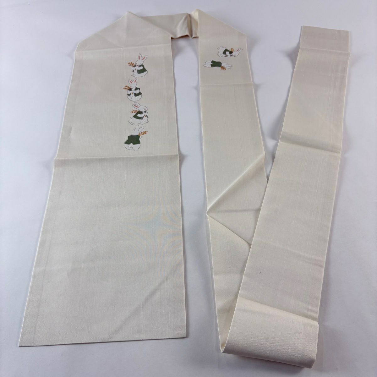【美品】名古屋帶 逸品級 夏帶 兔子 稻子 奶油色 純蠶絲