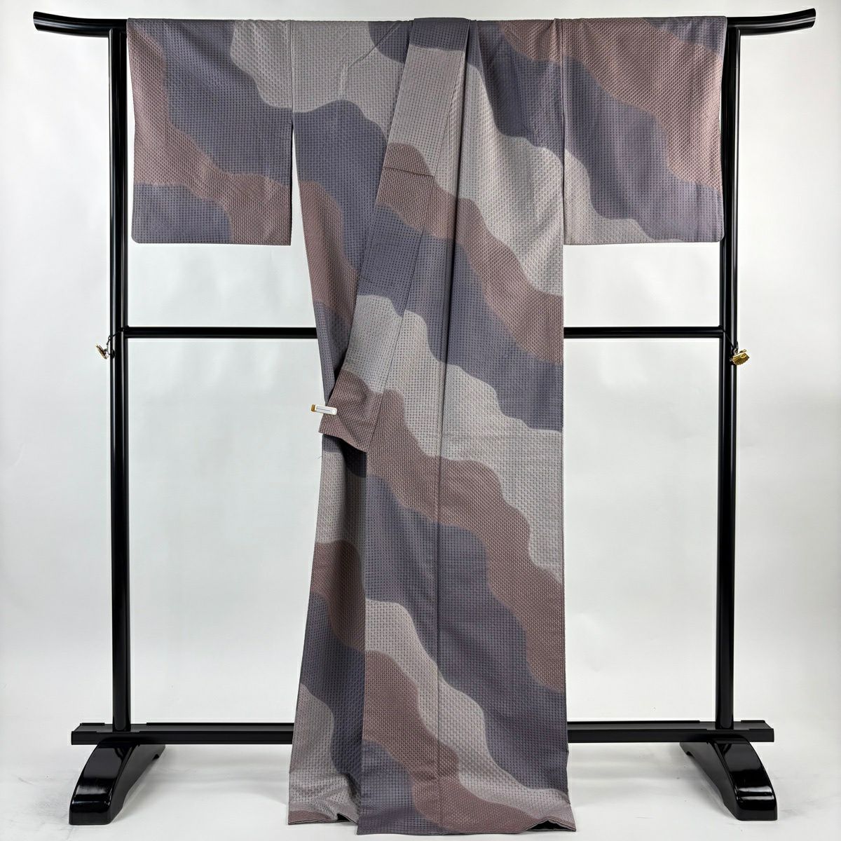 【美品】訪問服 身長175cm 袖長66.5cm M 雙層 霞 汕頭刺繡 灰紫 純蠶絲 逸品級